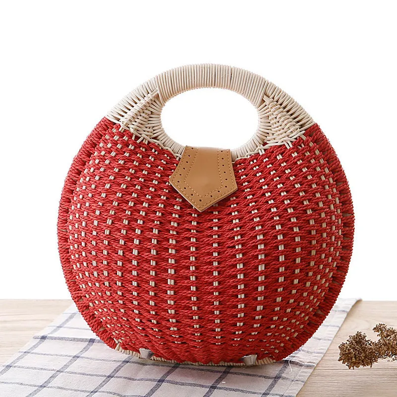 Anna  Runder Damenhandtasche aus Rattan