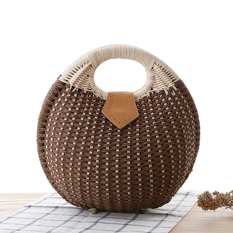 Anna  Runder Damenhandtasche aus Rattan