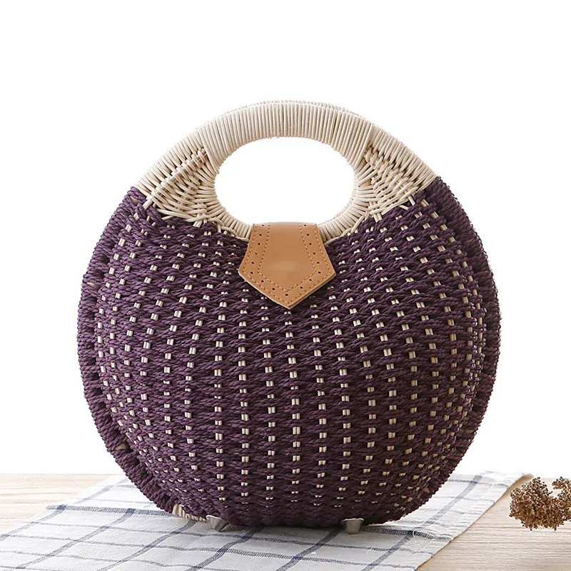 Anna  Runder Damenhandtasche aus Rattan