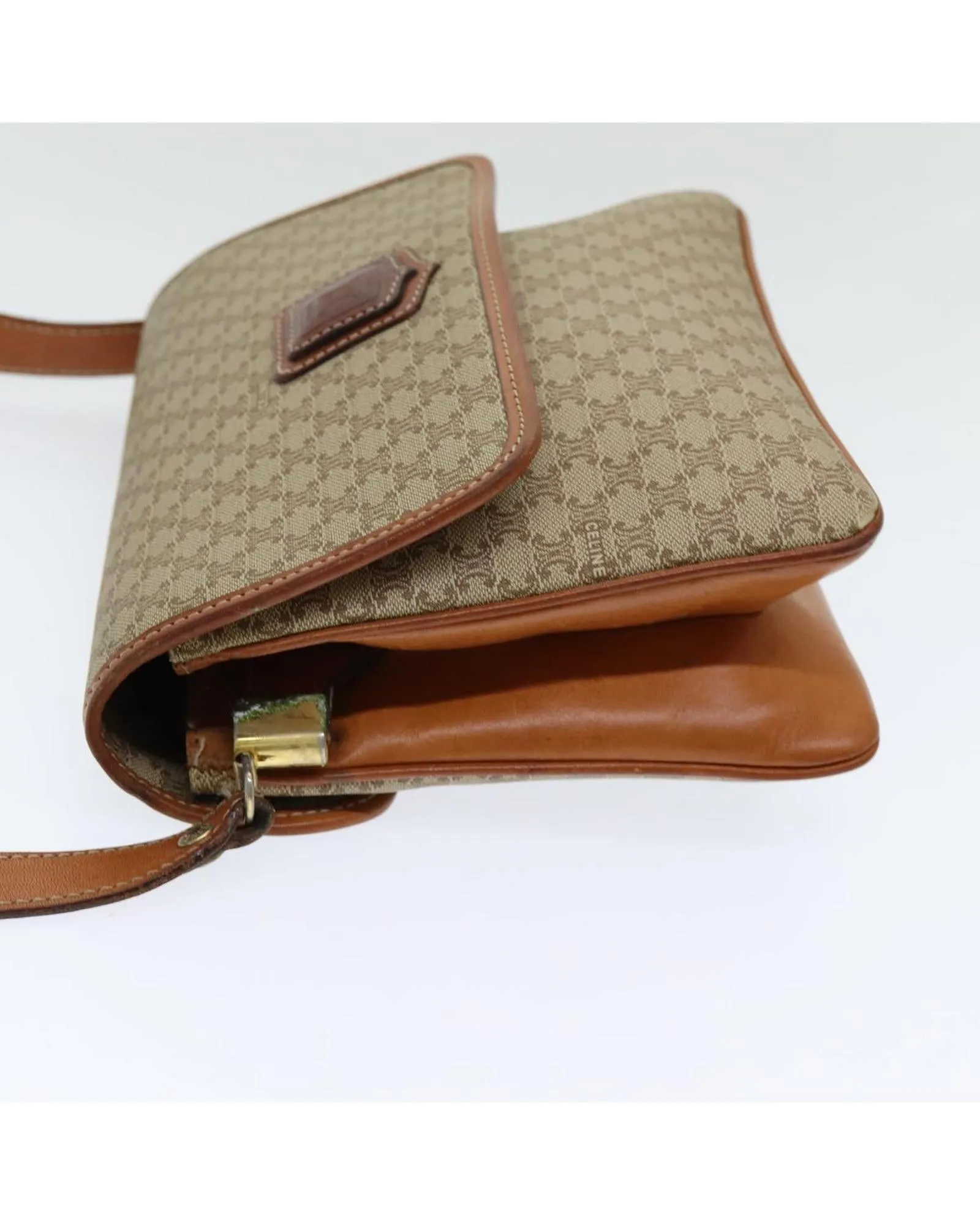 Canvas Shoulder Bag with PVC Leather Detail in Beige by Celine
