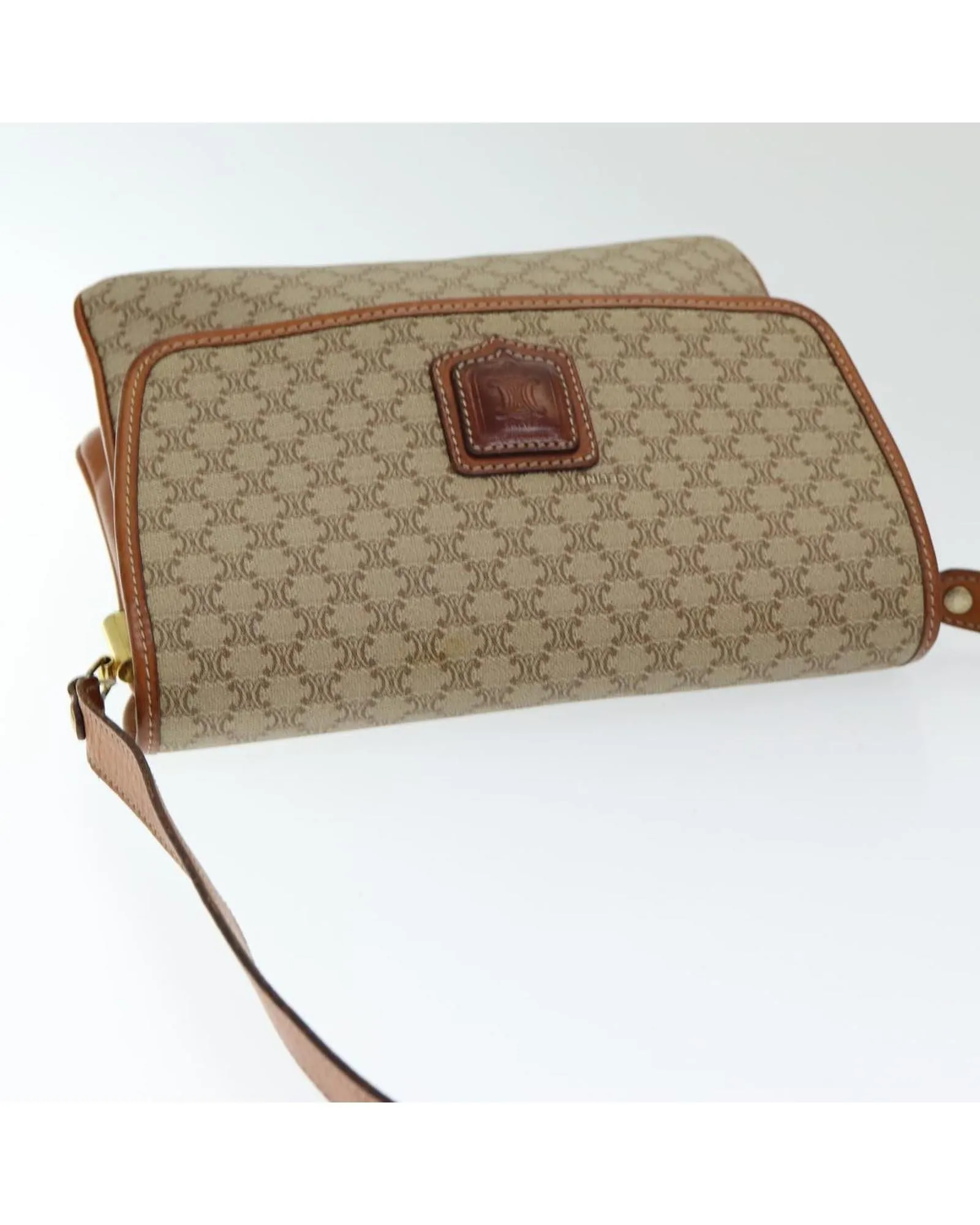 Canvas Shoulder Bag with PVC Leather Detail in Beige by Celine