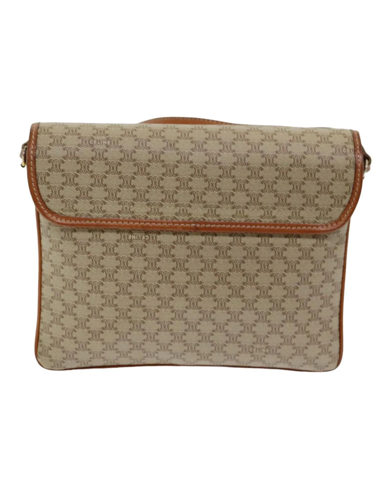 Canvas Shoulder Bag with PVC Leather Detail in Beige by Celine