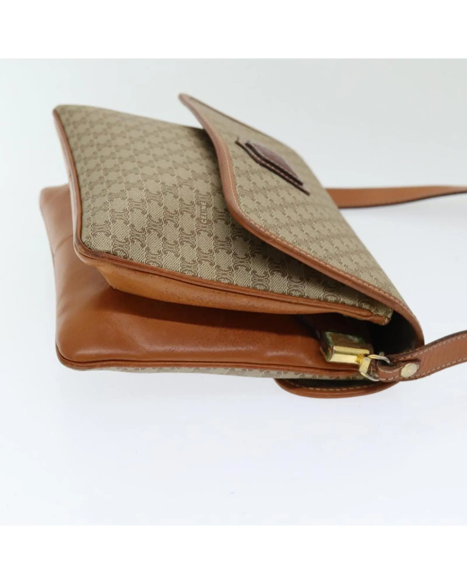Canvas Shoulder Bag with PVC Leather Detail in Beige by Celine