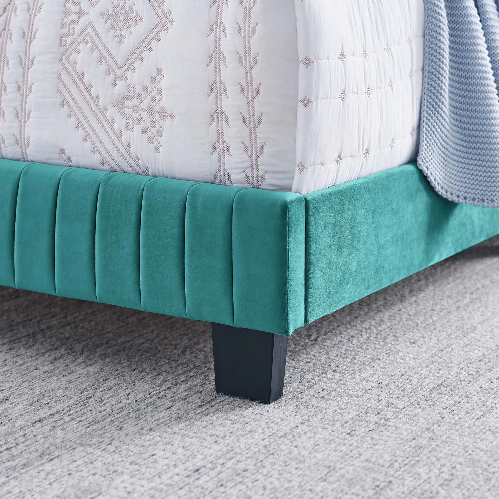 Celine Channel Tufted Performance Velvet Twin Bed Teal MOD-6332-TEA