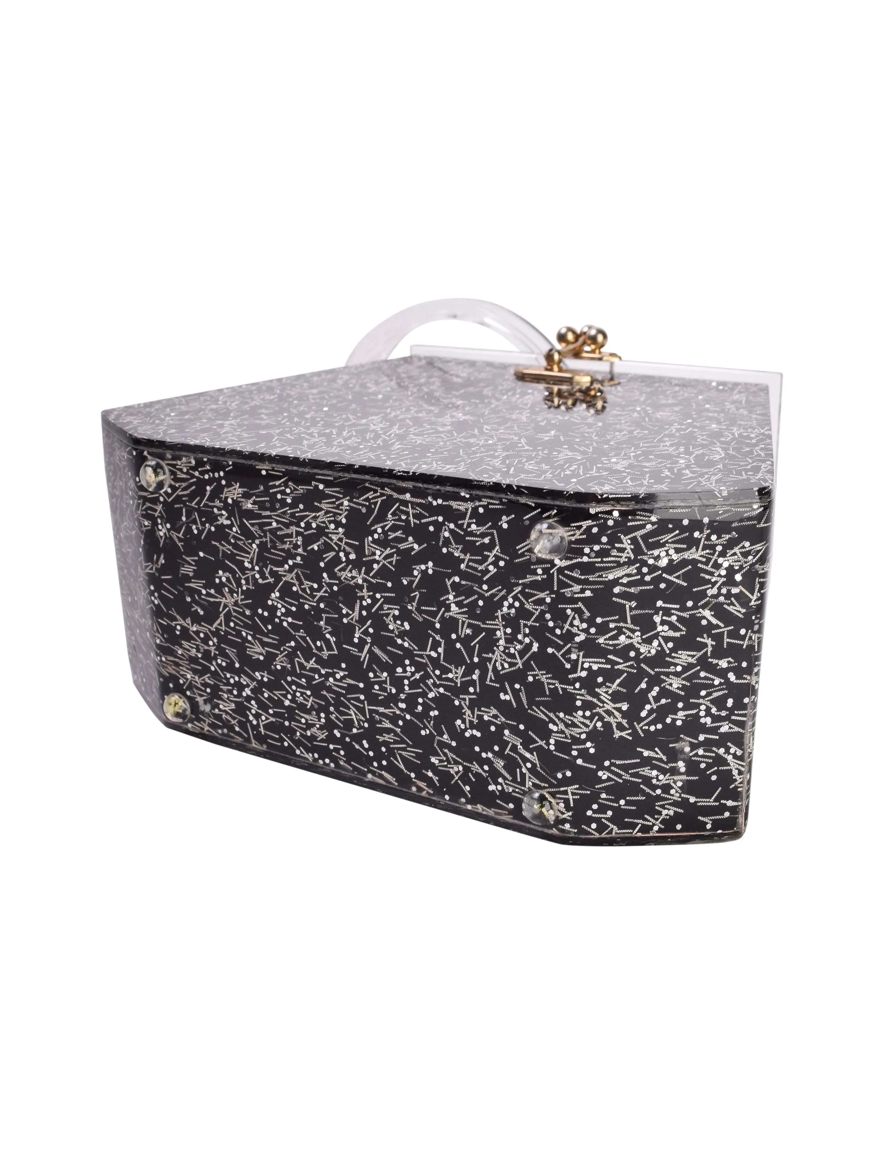 Charles Kahn Vintage 1950s Black & Silver Confetti Glitter Lucite Handbag