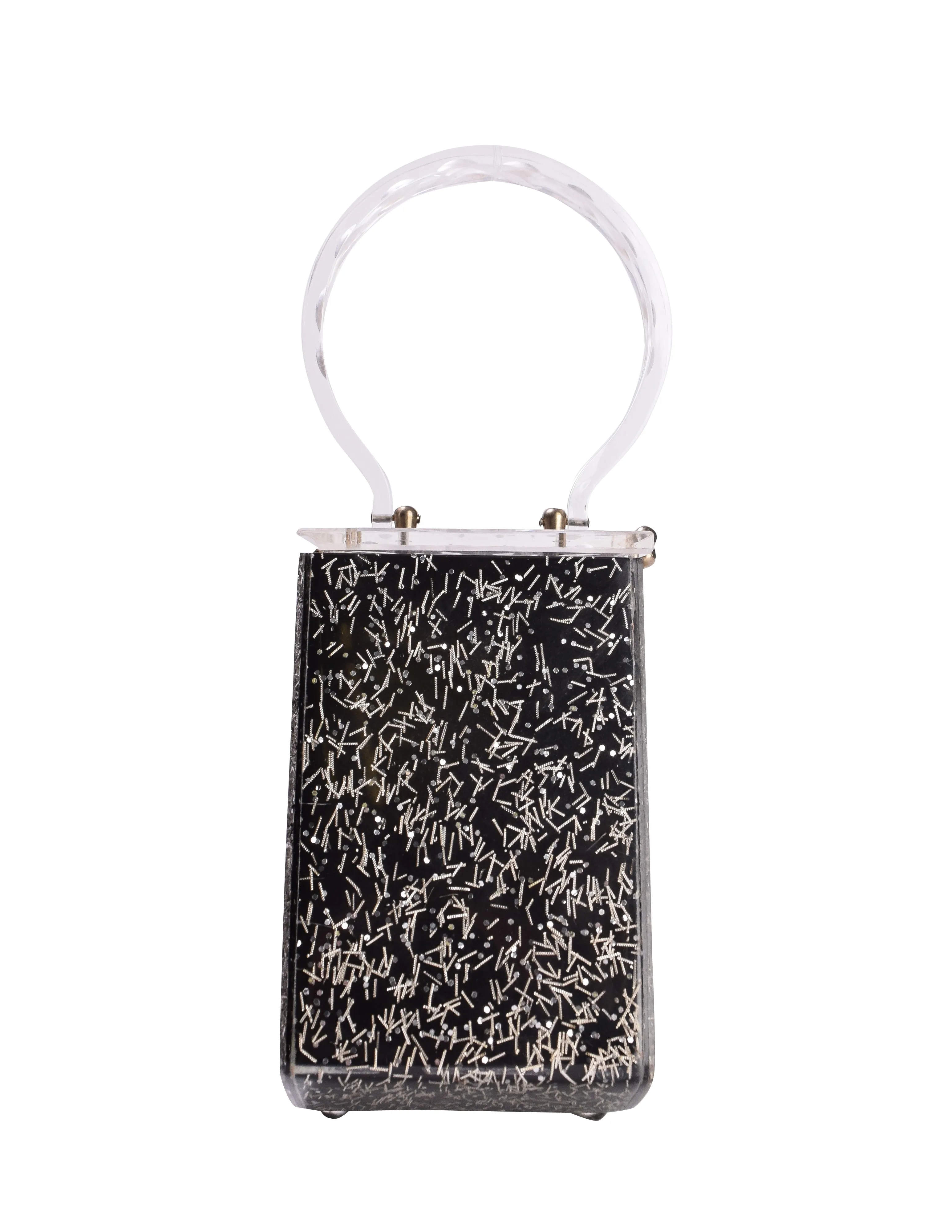 Charles Kahn Vintage 1950s Black & Silver Confetti Glitter Lucite Handbag