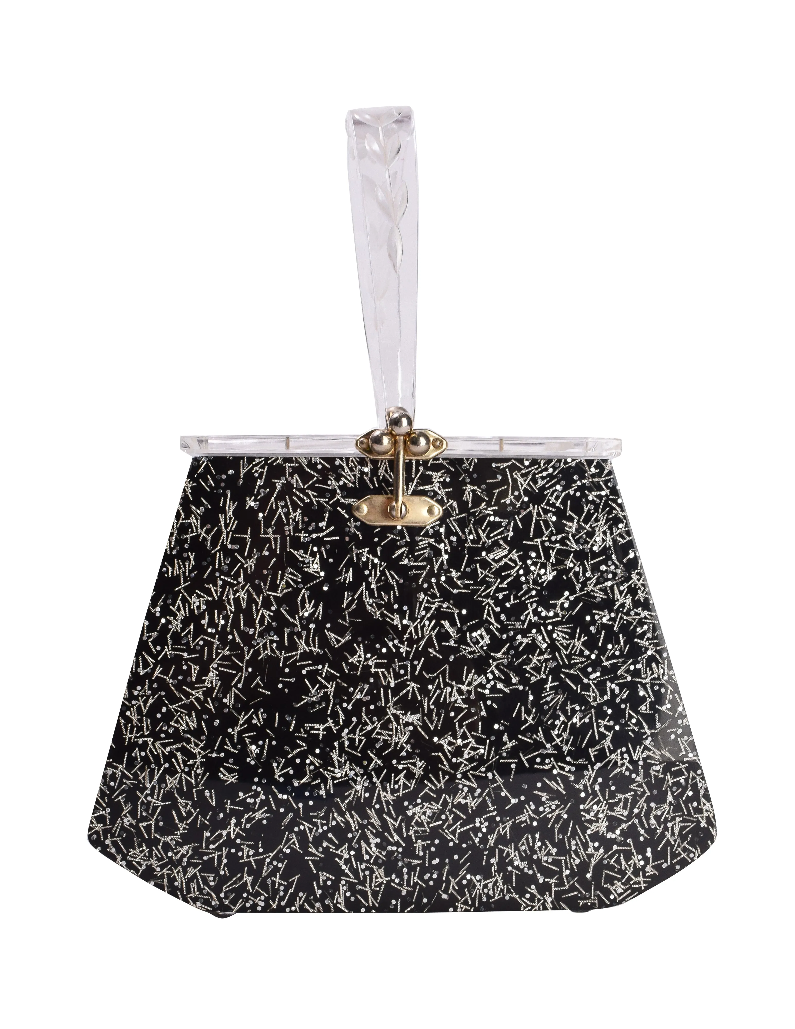 Charles Kahn Vintage 1950s Black & Silver Confetti Glitter Lucite Handbag
