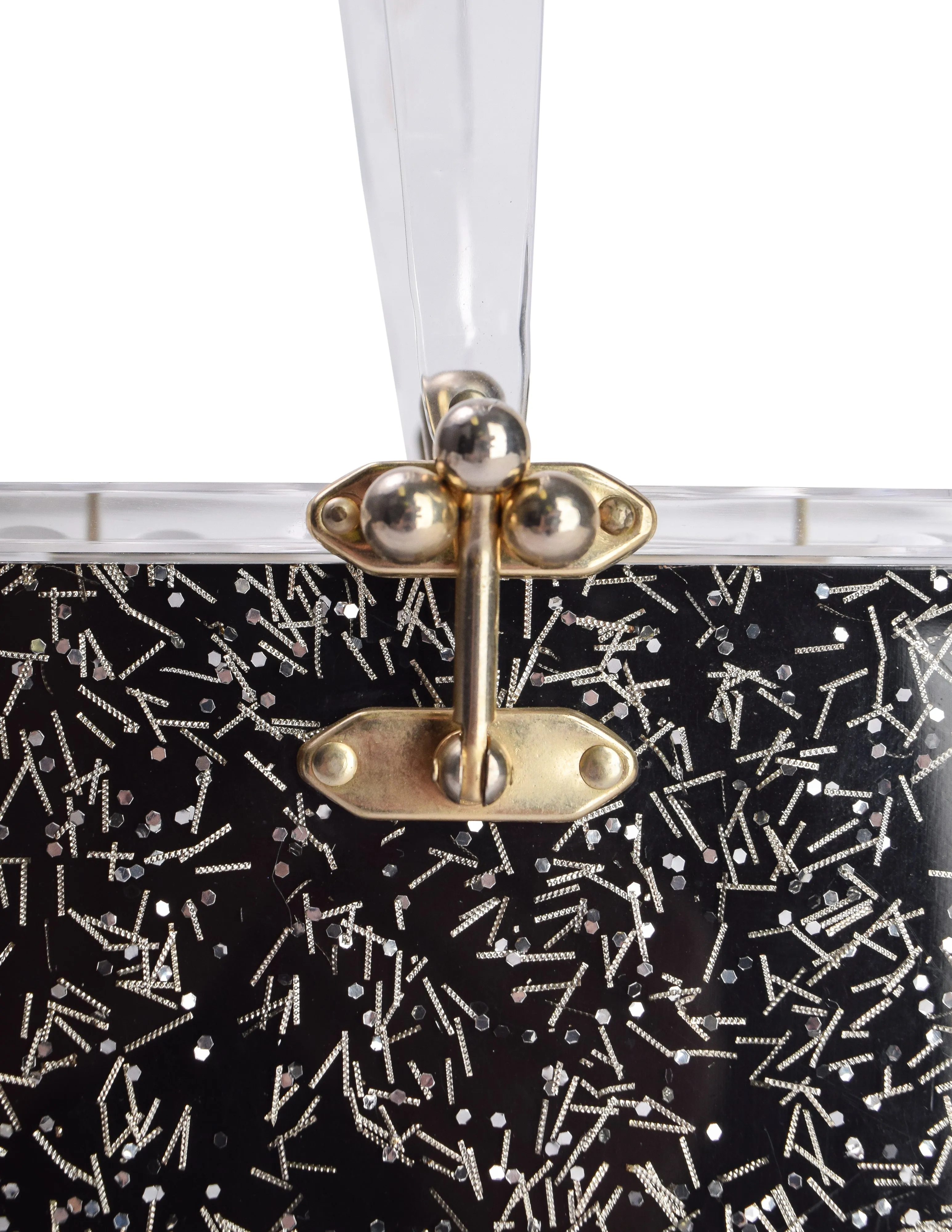 Charles Kahn Vintage 1950s Black & Silver Confetti Glitter Lucite Handbag