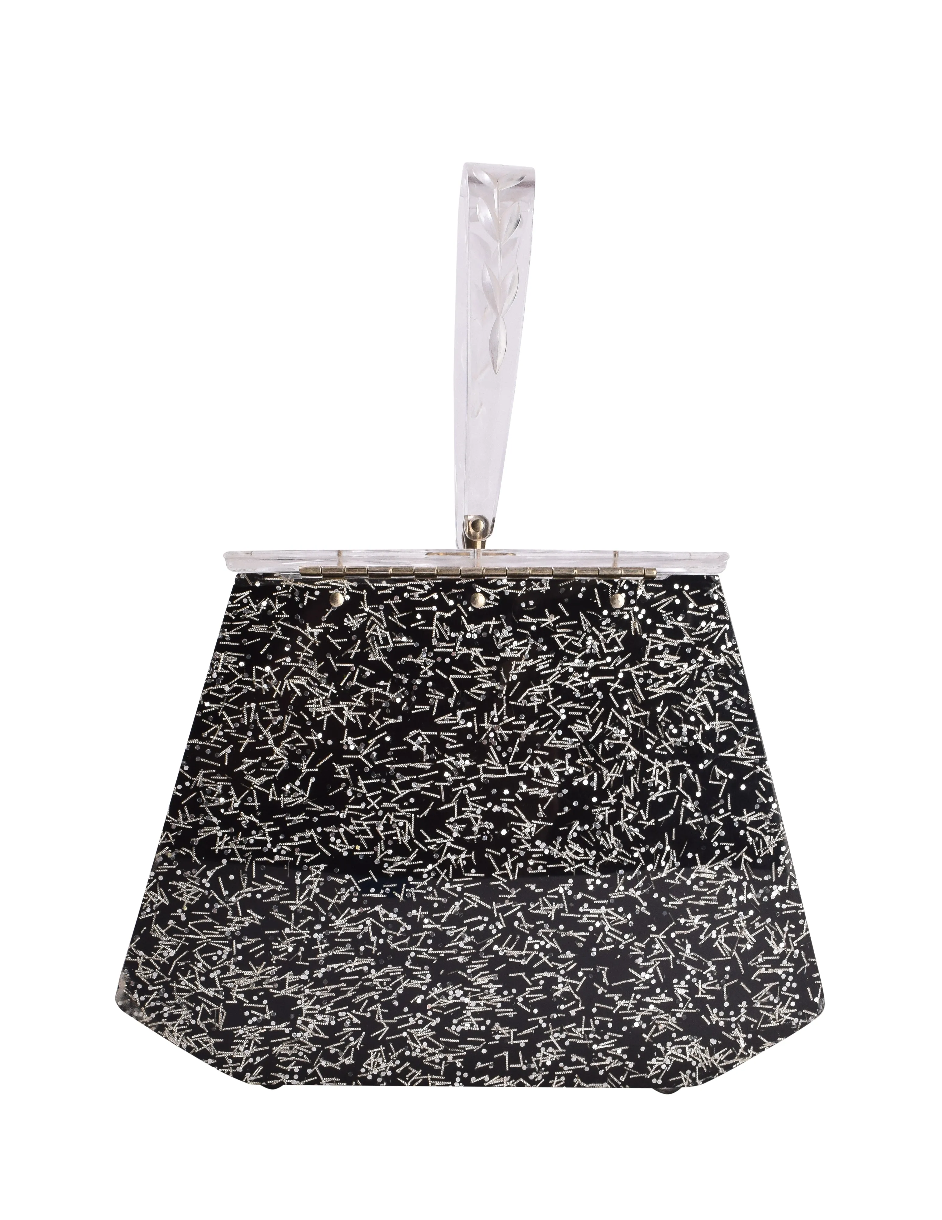 Charles Kahn Vintage 1950s Black & Silver Confetti Glitter Lucite Handbag