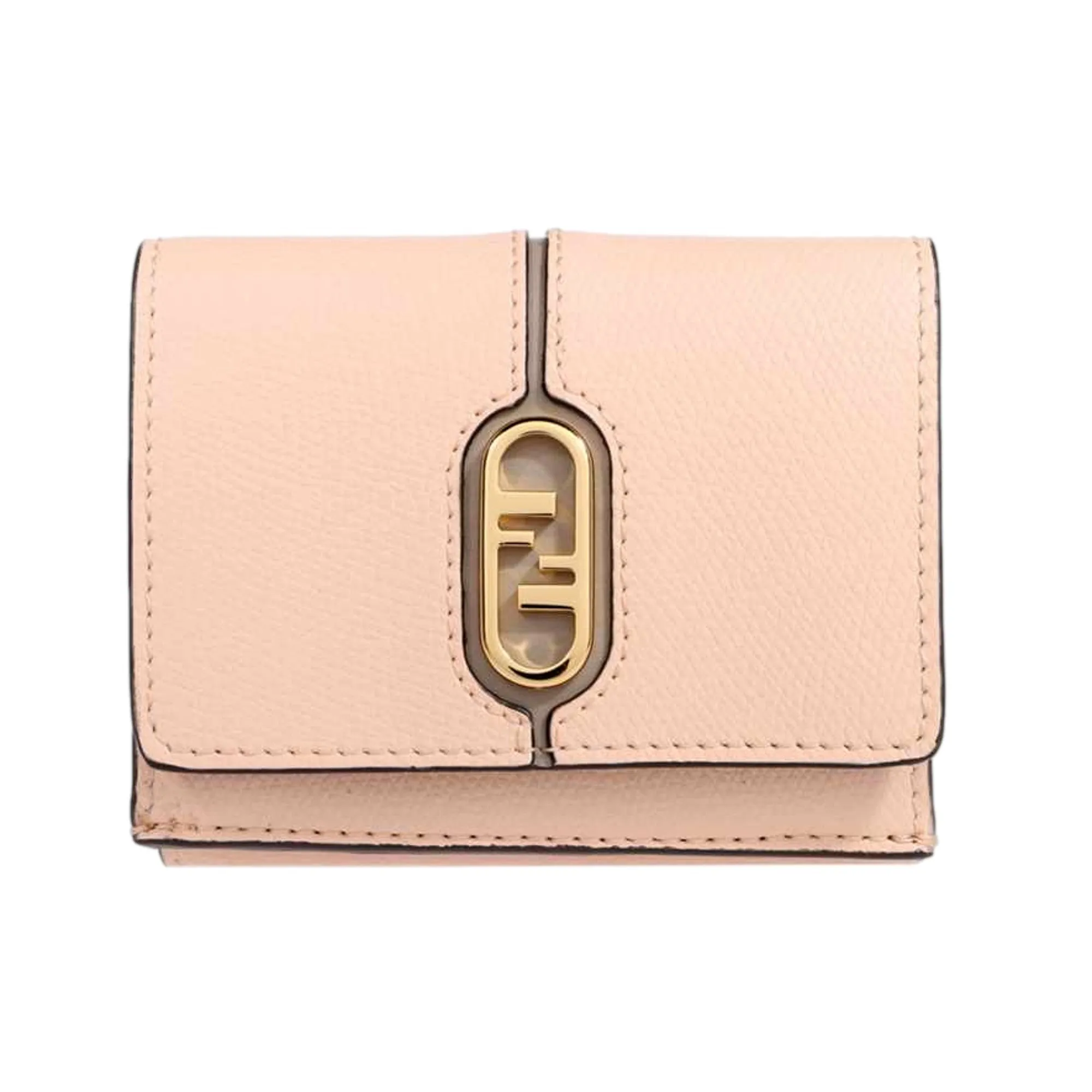 Fendi O'Lock Wallet Micro Trifold Rose Pink Tortora Gray Calf Leather