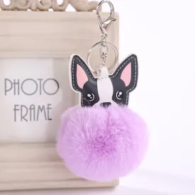 French Bulldog Pom Pom Keychain - Purple