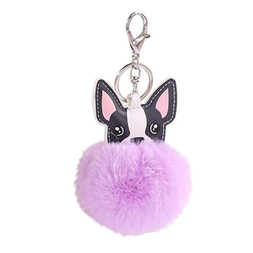 French Bulldog Pom Pom Keychain - Purple