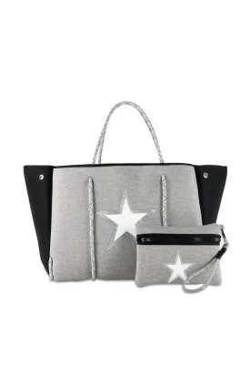 Haute Shore Greyson Tote- wonder gray linen/ silver outlines w star