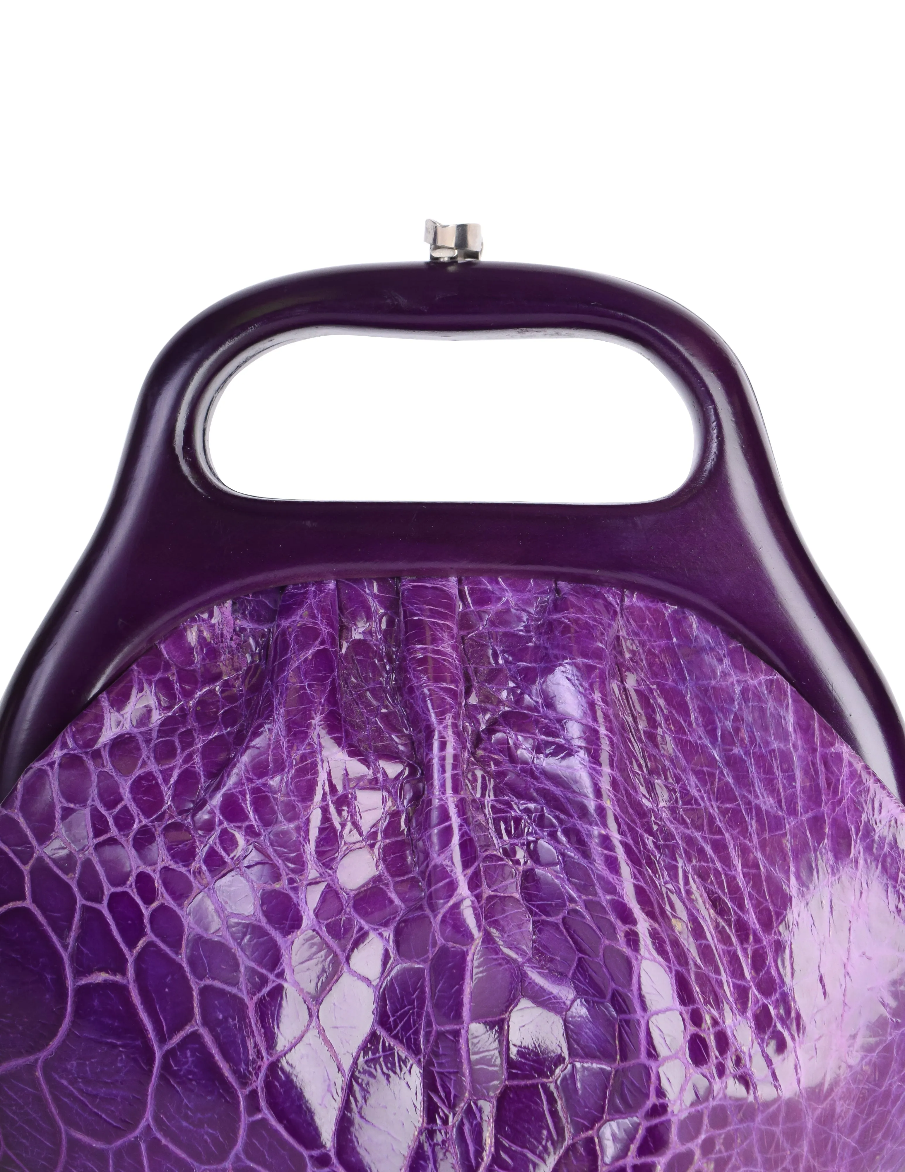 Lederer Vintage 1960s Purple Crocodile Wooden Handle Mod Mini Bag