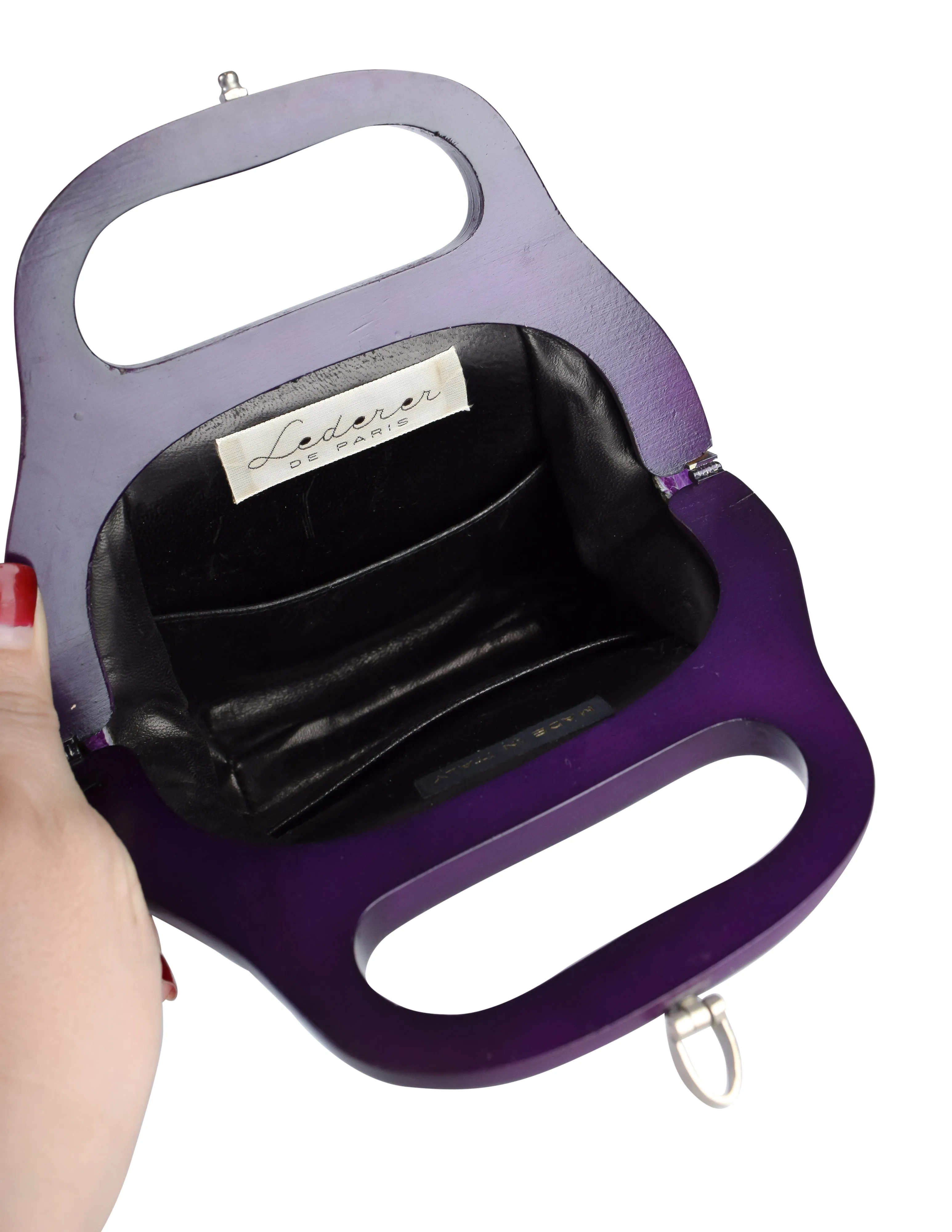 Lederer Vintage 1960s Purple Crocodile Wooden Handle Mod Mini Bag