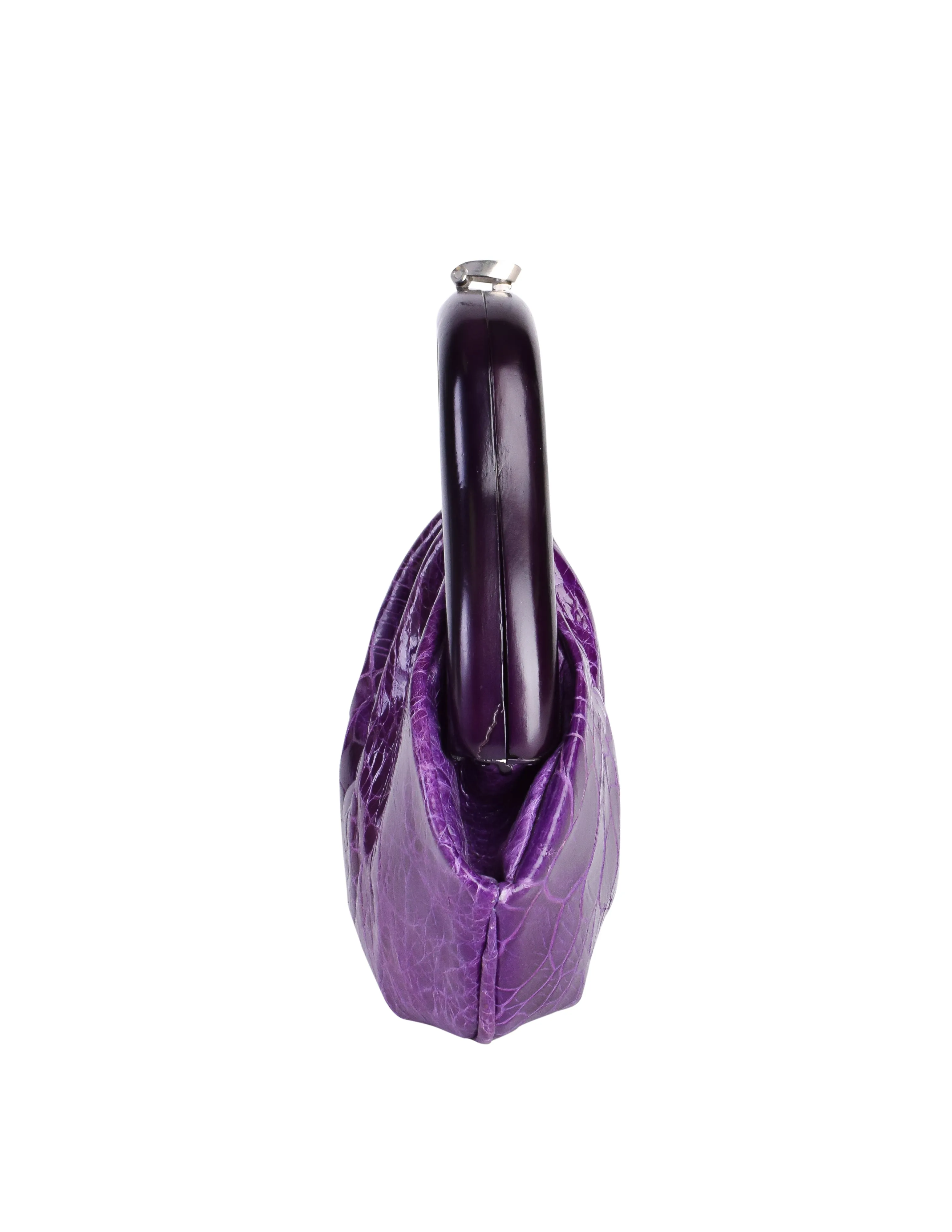 Lederer Vintage 1960s Purple Crocodile Wooden Handle Mod Mini Bag