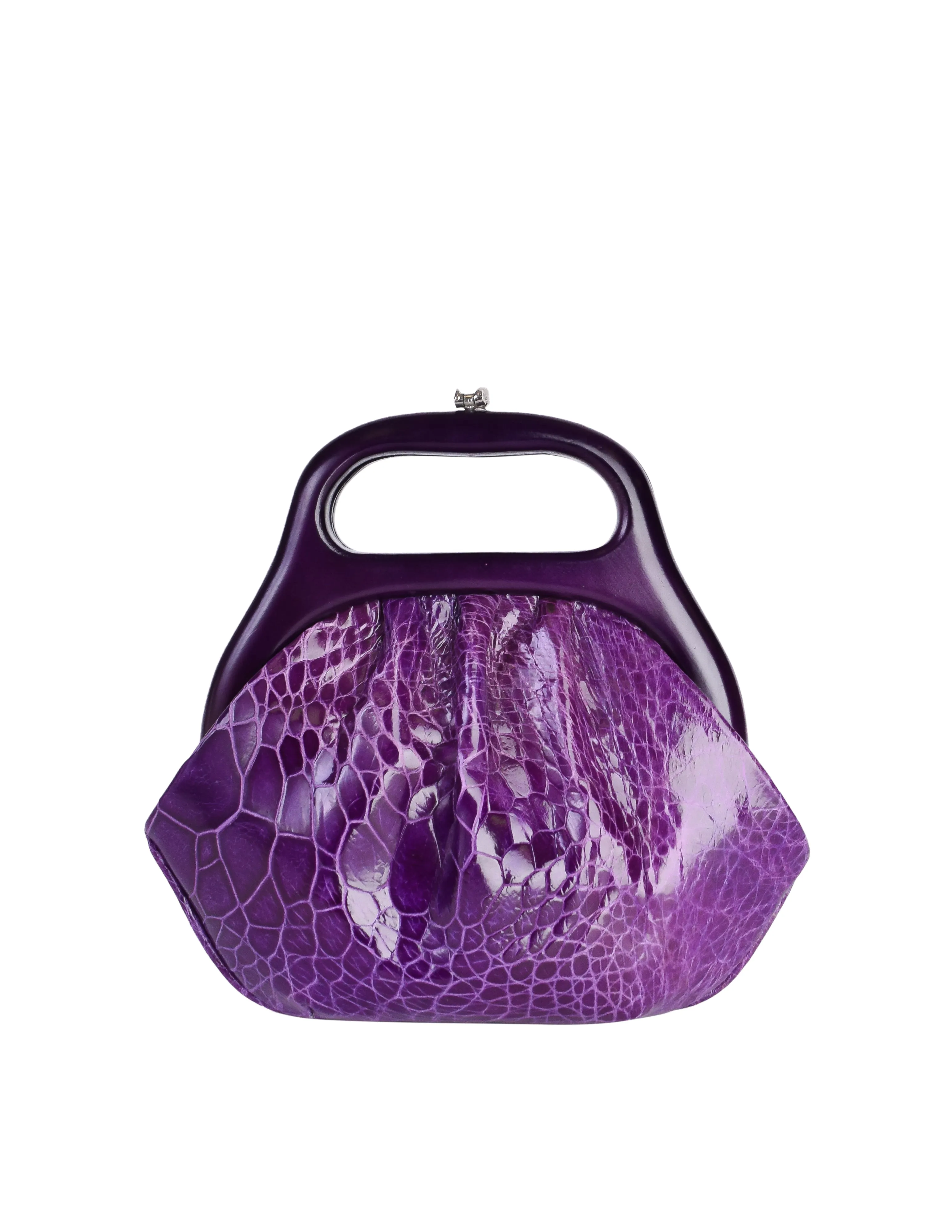 Lederer Vintage 1960s Purple Crocodile Wooden Handle Mod Mini Bag
