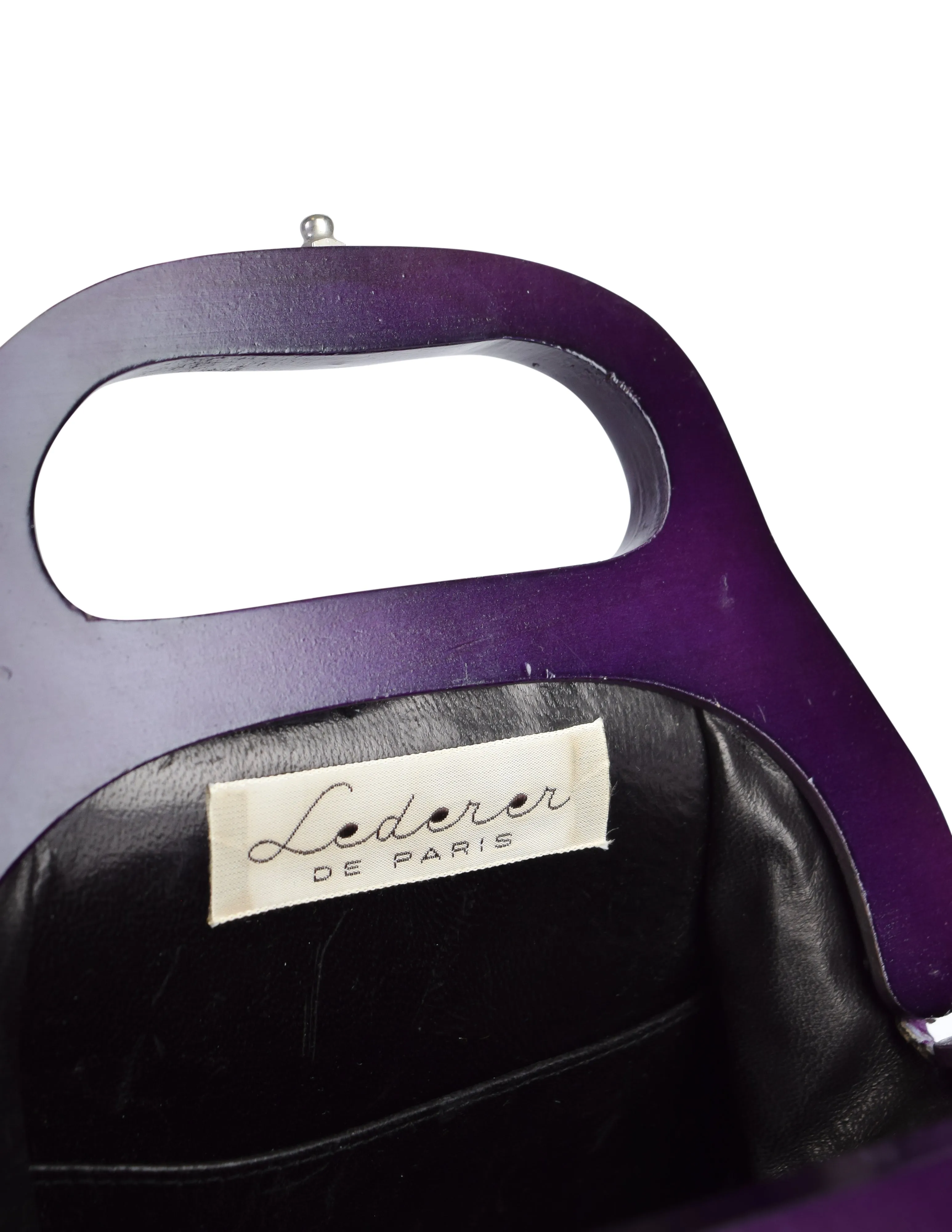 Lederer Vintage 1960s Purple Crocodile Wooden Handle Mod Mini Bag