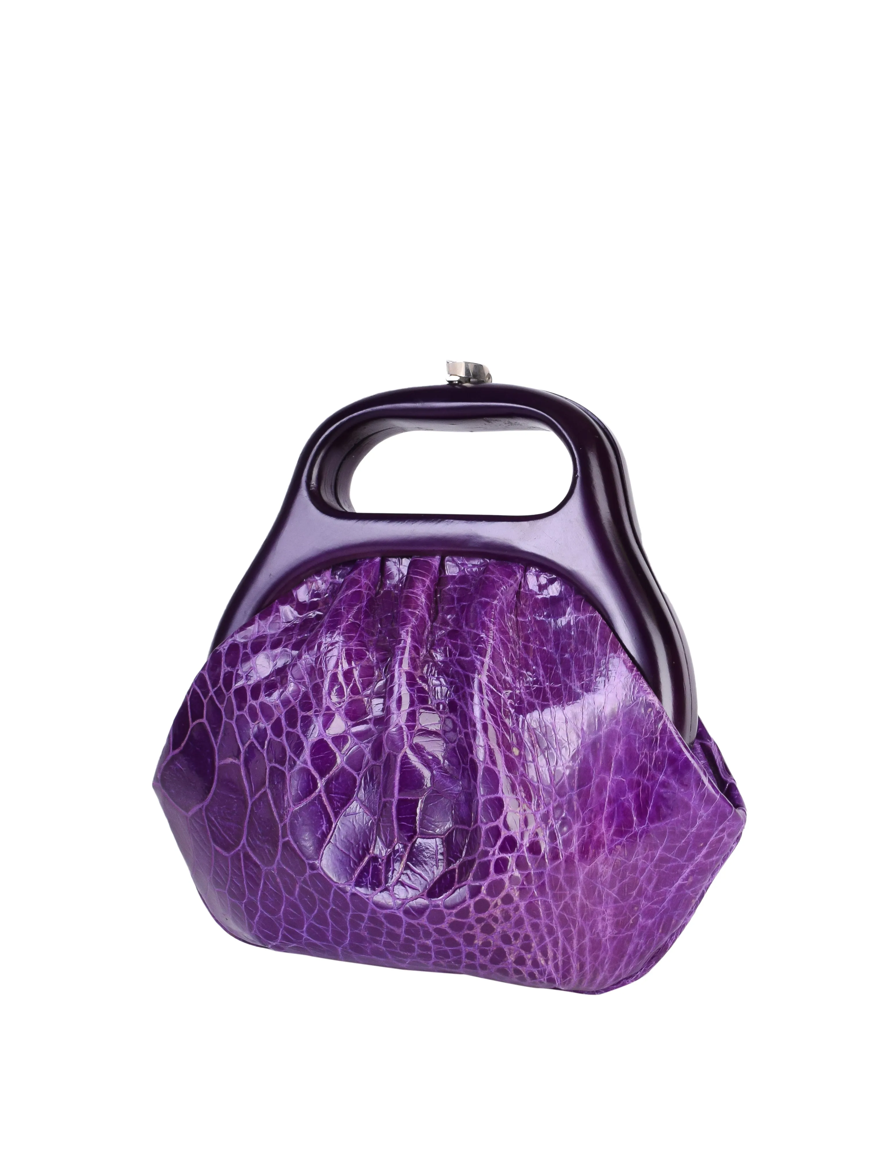 Lederer Vintage 1960s Purple Crocodile Wooden Handle Mod Mini Bag