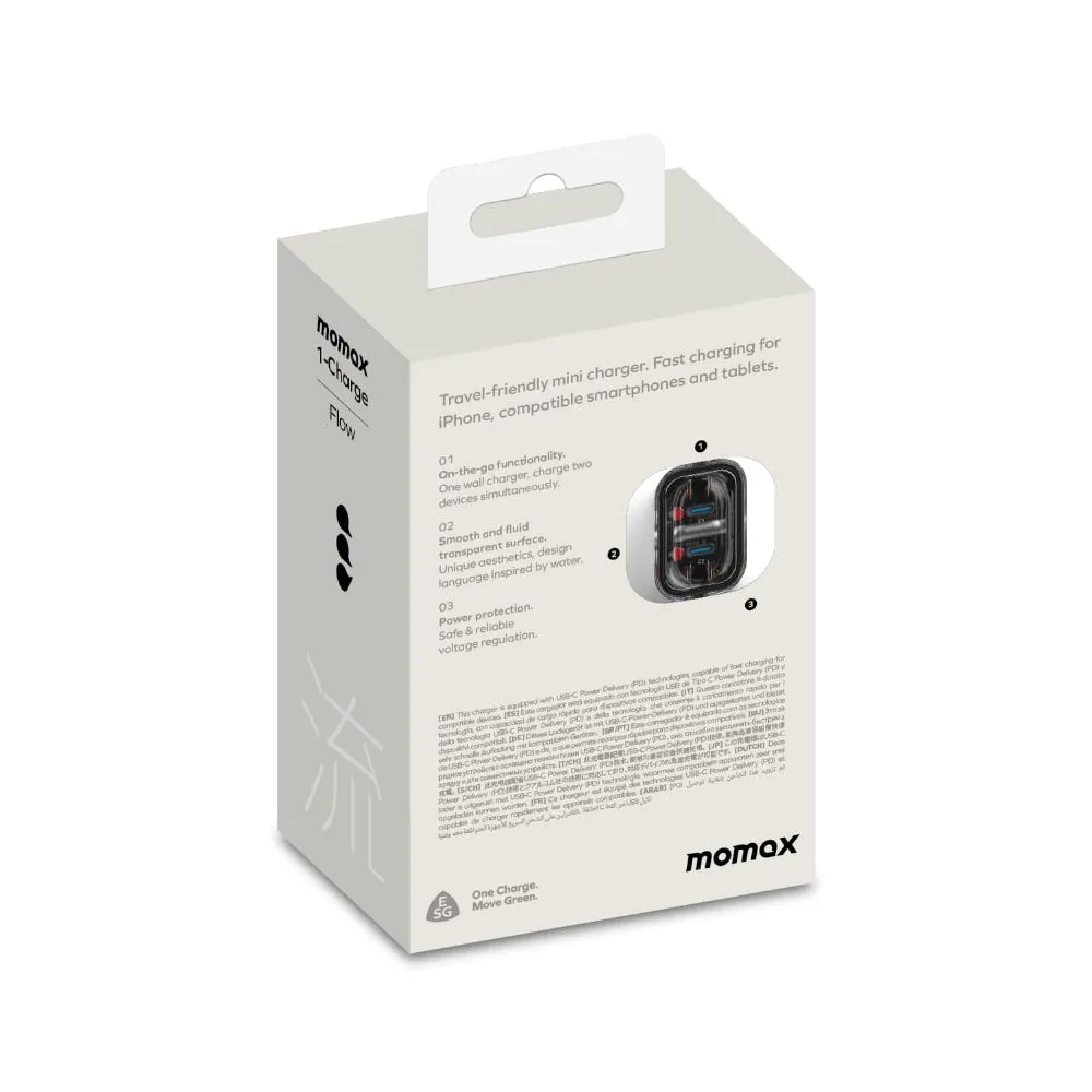MOMAX 1 CHARGE FLOW PD 35W GAN Wall Charger 2 Ports - UK - Transparent White