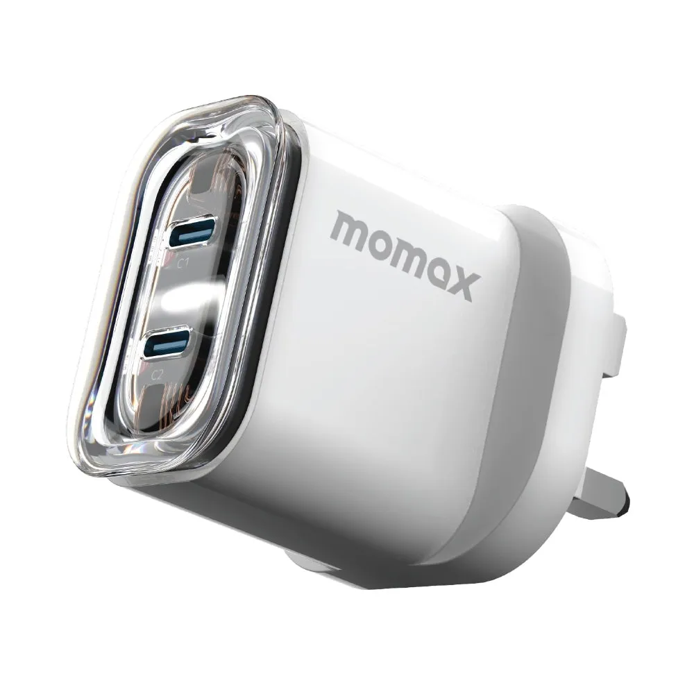 MOMAX 1 CHARGE FLOW PD 35W GAN Wall Charger 2 Ports - UK - Transparent White