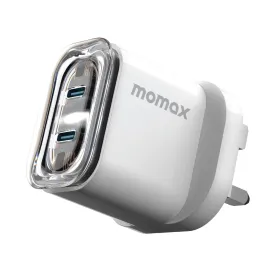 MOMAX 1 CHARGE FLOW PD 35W GAN Wall Charger 2 Ports - UK - Transparent White