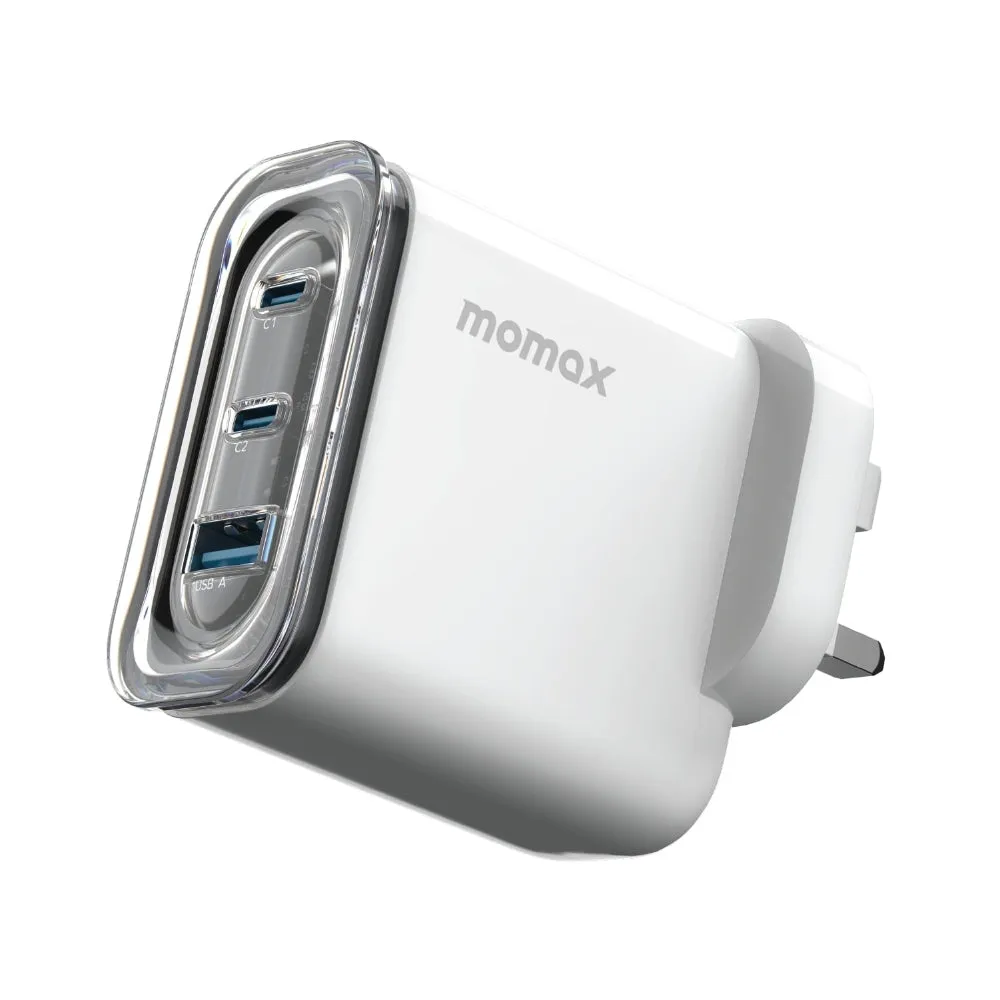 MOMAX 1 CHARGE FLOW PD 80W GAN Wall Charger 3 Ports - UK - Transparent White (Copy)