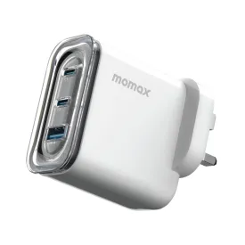 MOMAX 1 CHARGE FLOW PD 80W GAN Wall Charger 3 Ports - UK - Transparent White (Copy)