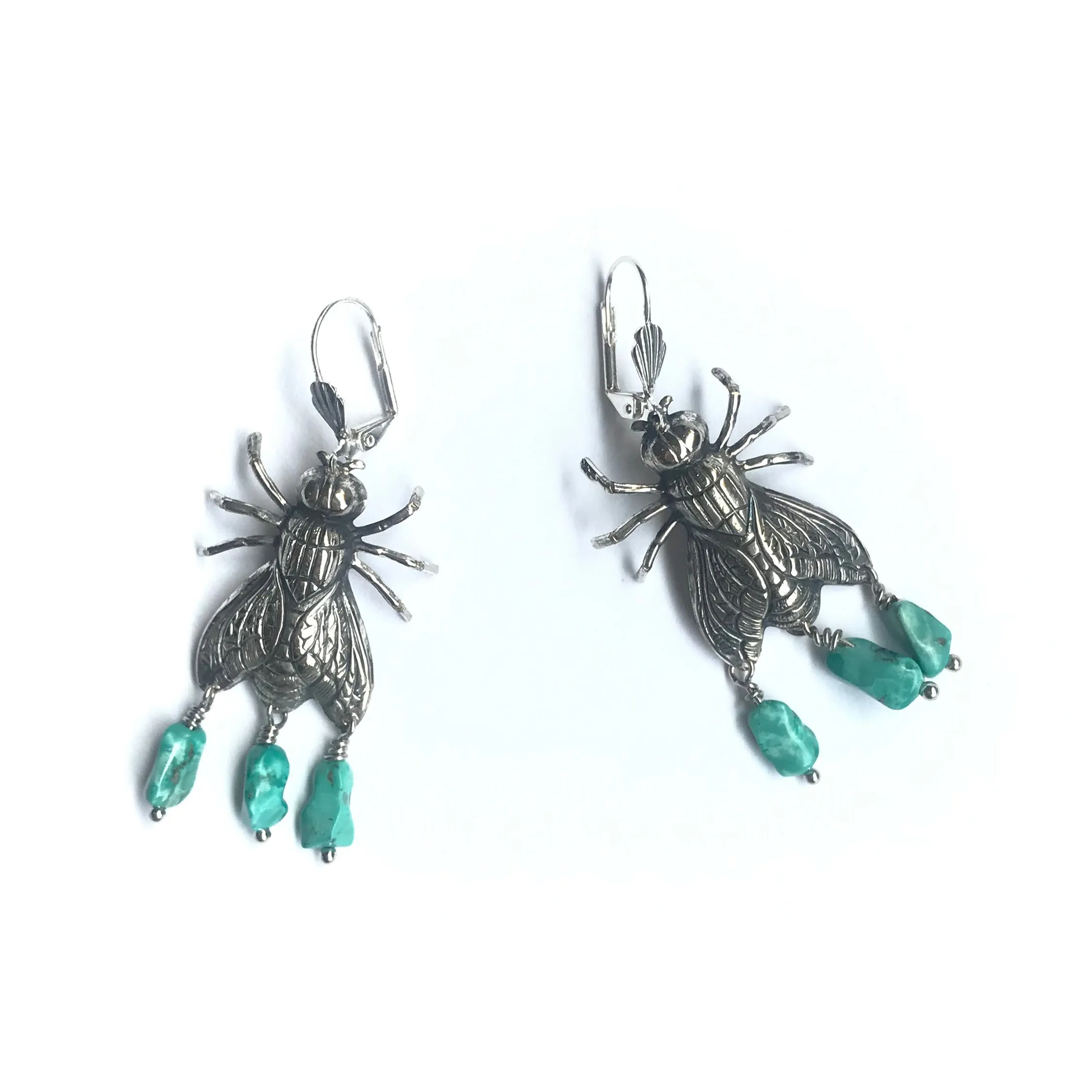 Silver Bee - Fly bug earrings