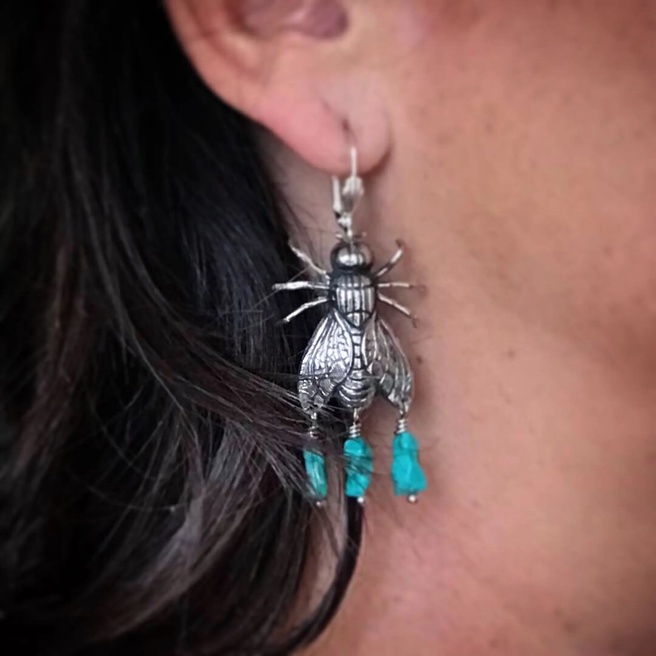 Silver Bee - Fly bug earrings