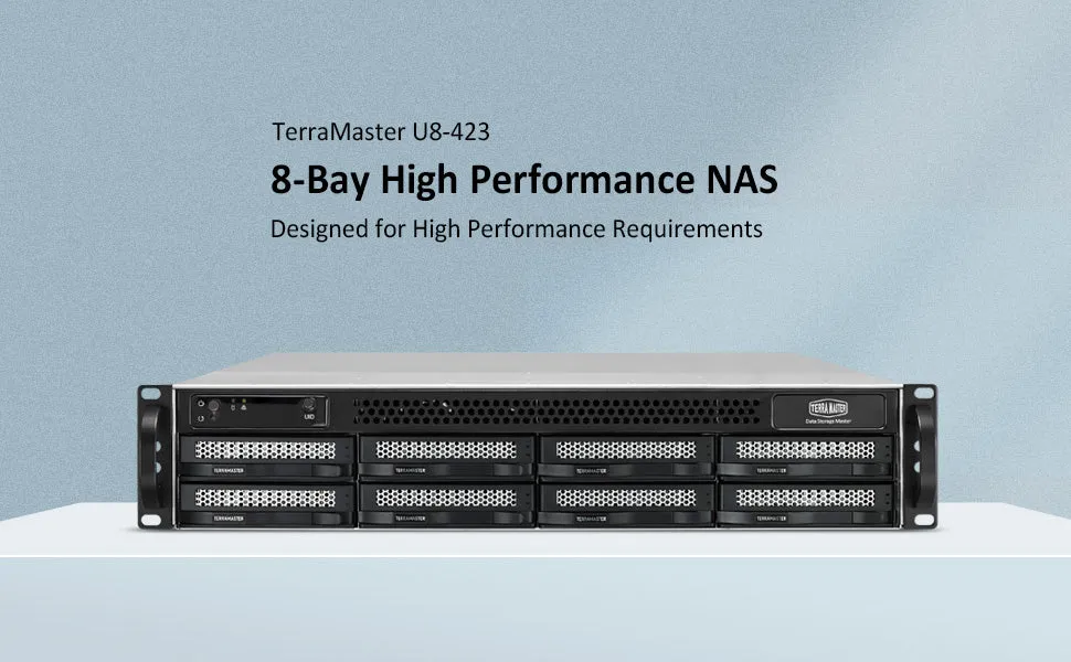 TERRAMASTER U8-423 2.5GbE NAS Rackmount 2U 8-Bay High Performance for SMB with Intel Quad-core CPU, 4GB DDR4, 2.5GbE Port x 2, Network Storage Server (Diskless)