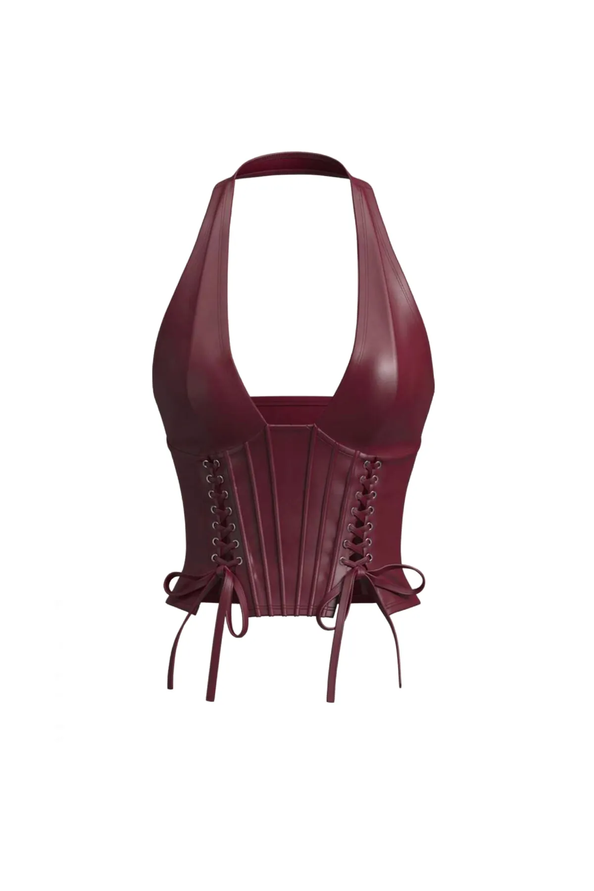 Vague Leather Halter Top (Burgundy Red)