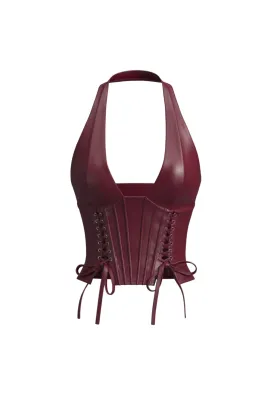 Vague Leather Halter Top (Burgundy Red)