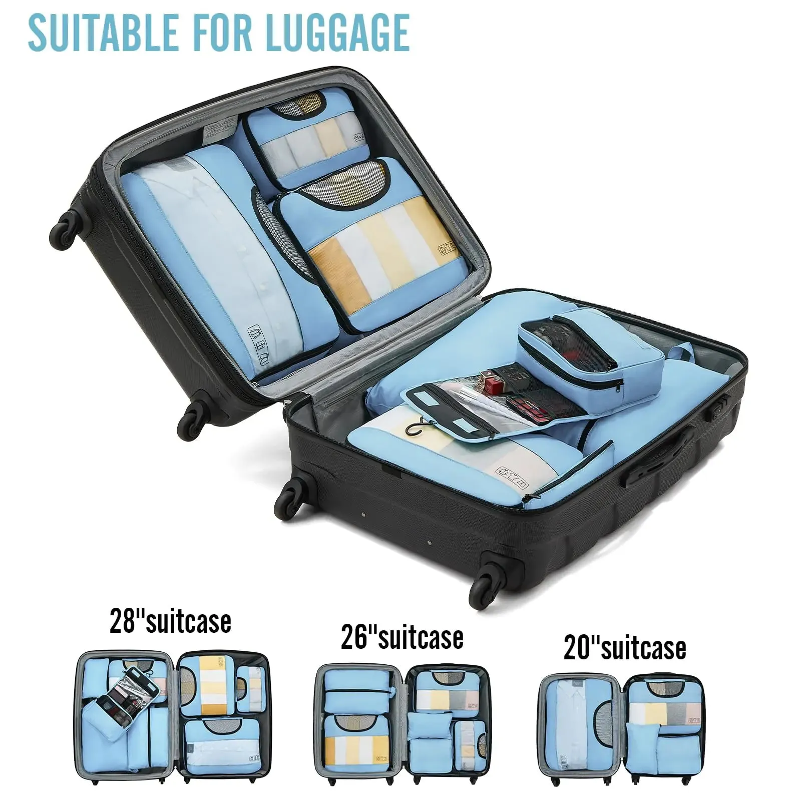 Veken 8 Set Packing Cubes for Suitcases-Travel Bag Organizers for Carry on Luggage
