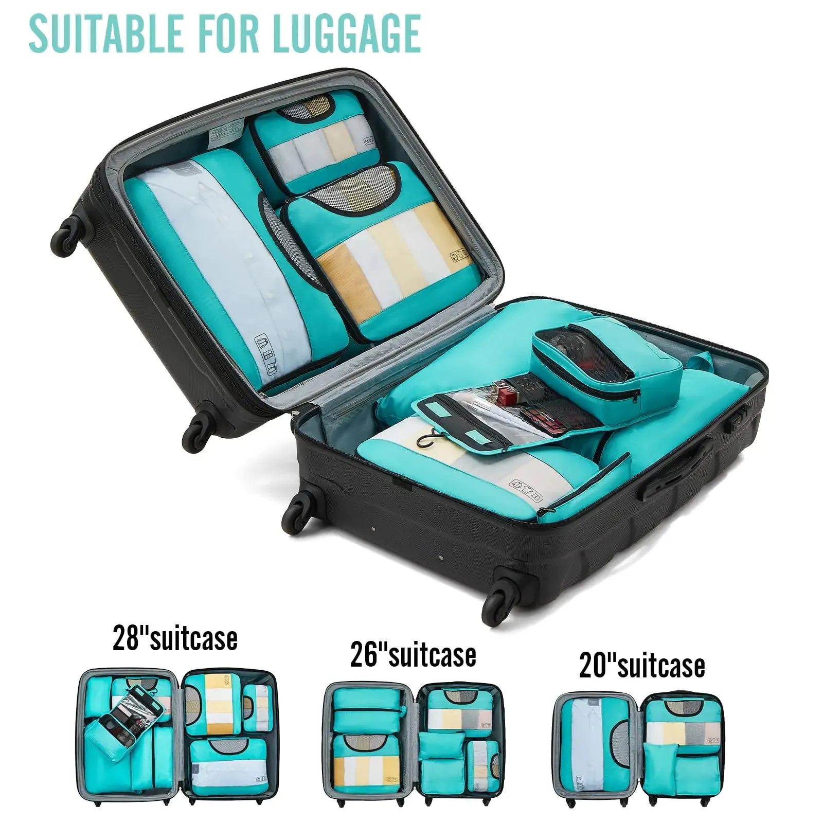 Veken 8 Set Packing Cubes for Suitcases-Travel Bag Organizers for Carry on Luggage