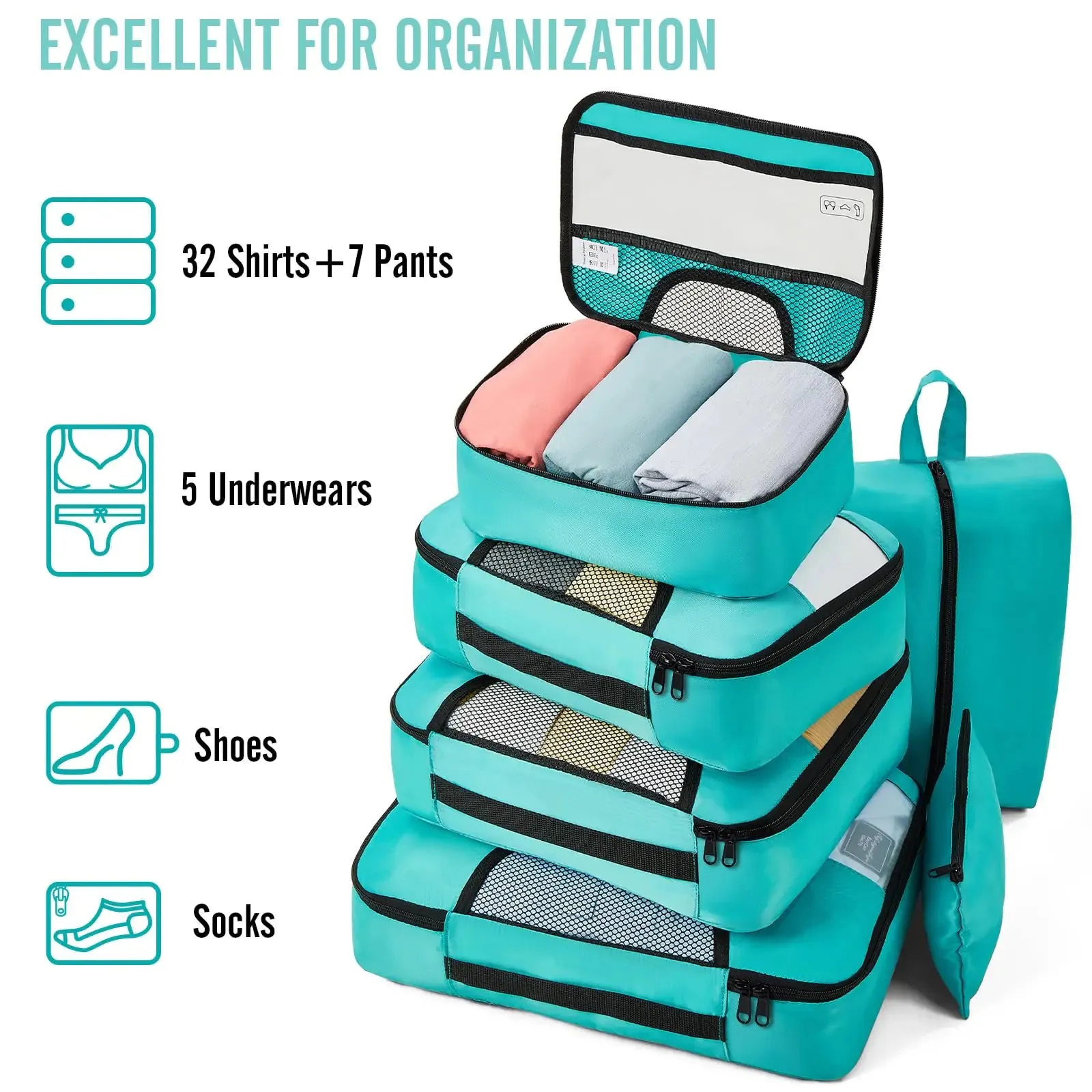 Veken 8 Set Packing Cubes for Suitcases-Travel Bag Organizers for Carry on Luggage