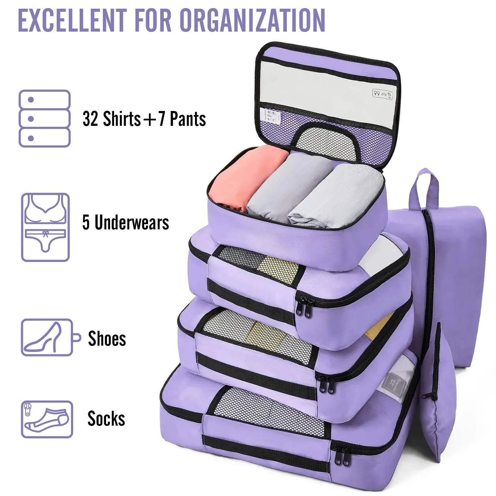 Veken 8 Set Packing Cubes for Suitcases-Travel Bag Organizers for Carry on Luggage