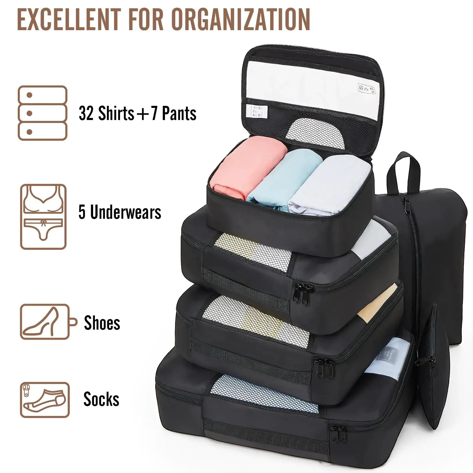Veken 8 Set Packing Cubes for Suitcases-Travel Bag Organizers for Carry on Luggage