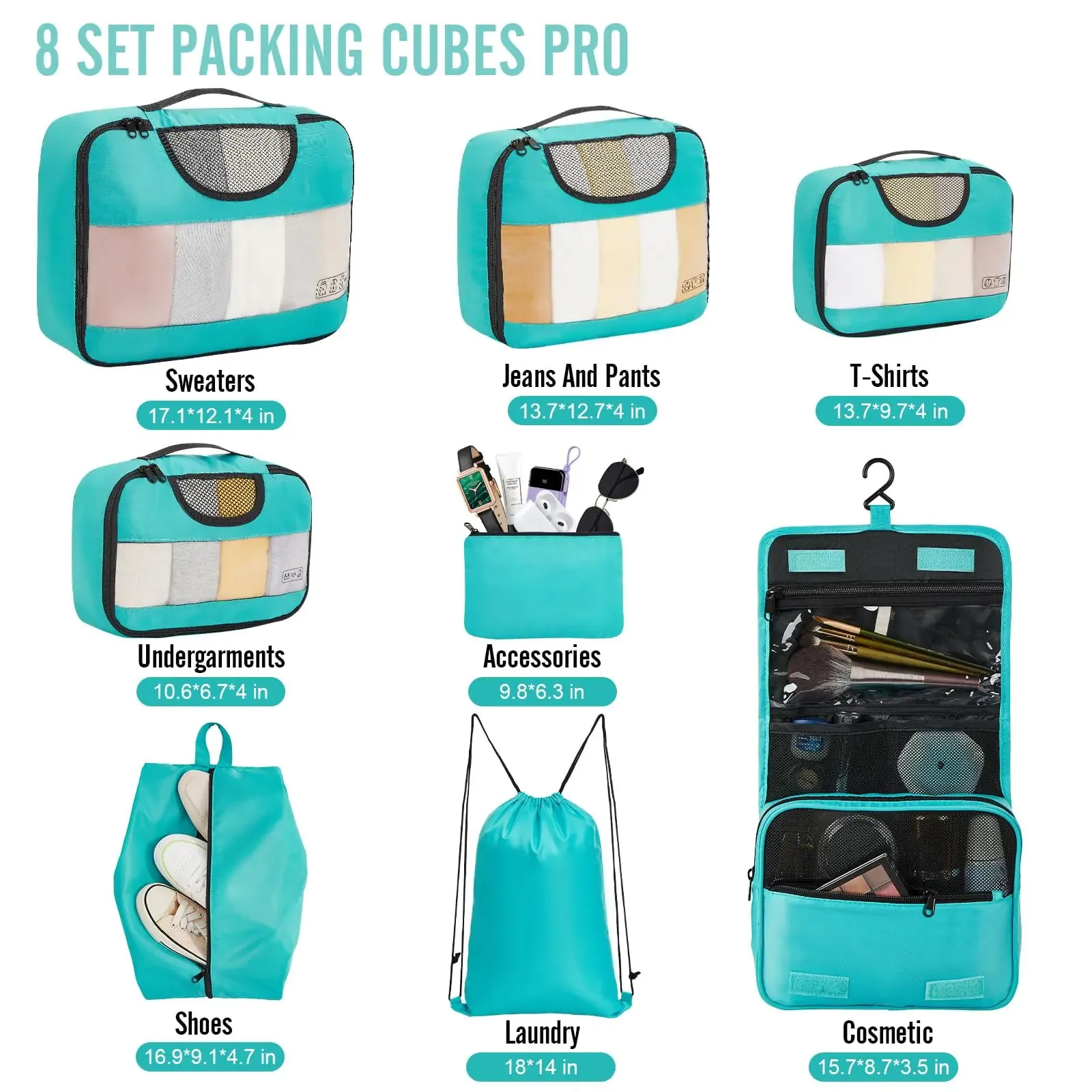Veken 8 Set Packing Cubes for Suitcases-Travel Bag Organizers for Carry on Luggage