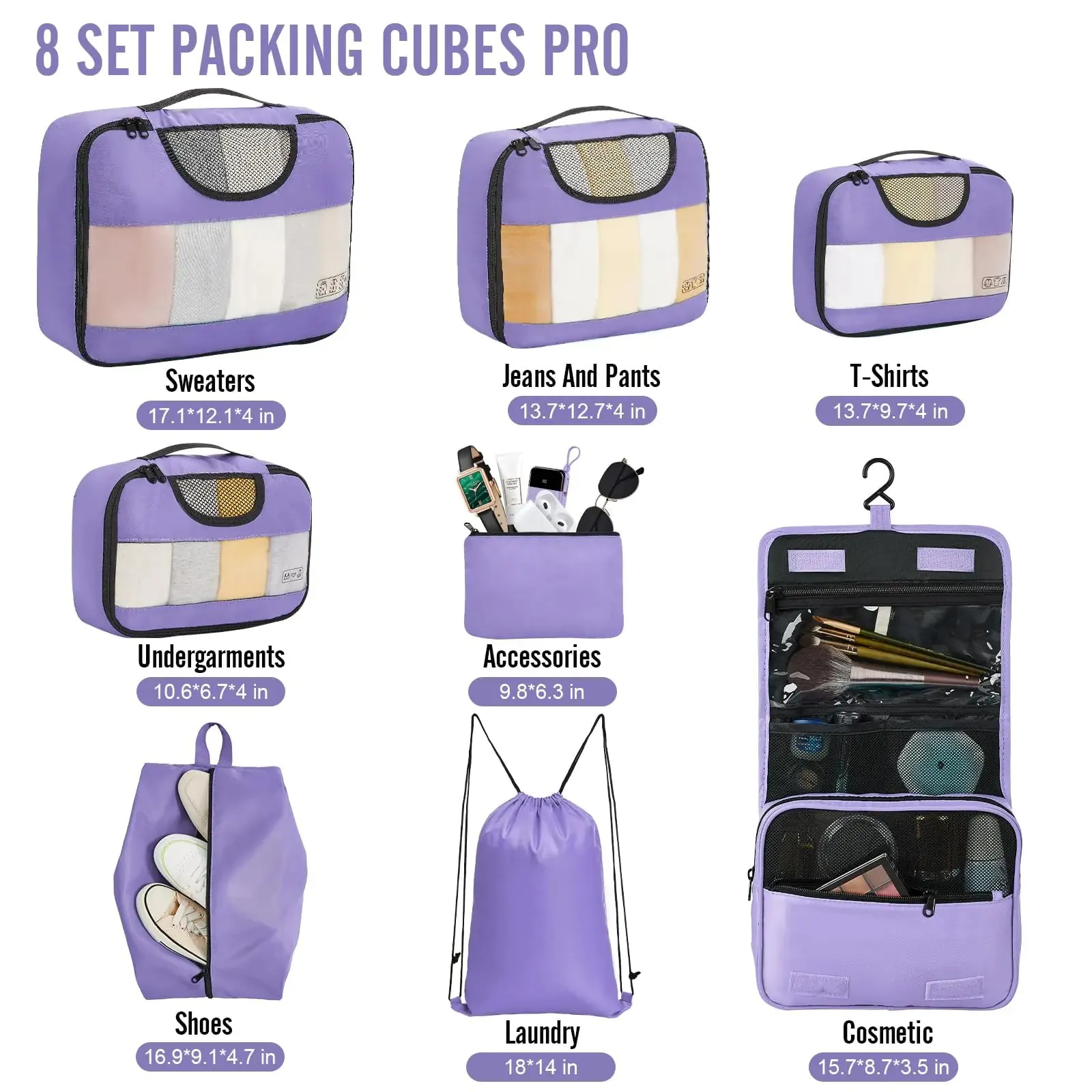 Veken 8 Set Packing Cubes for Suitcases-Travel Bag Organizers for Carry on Luggage