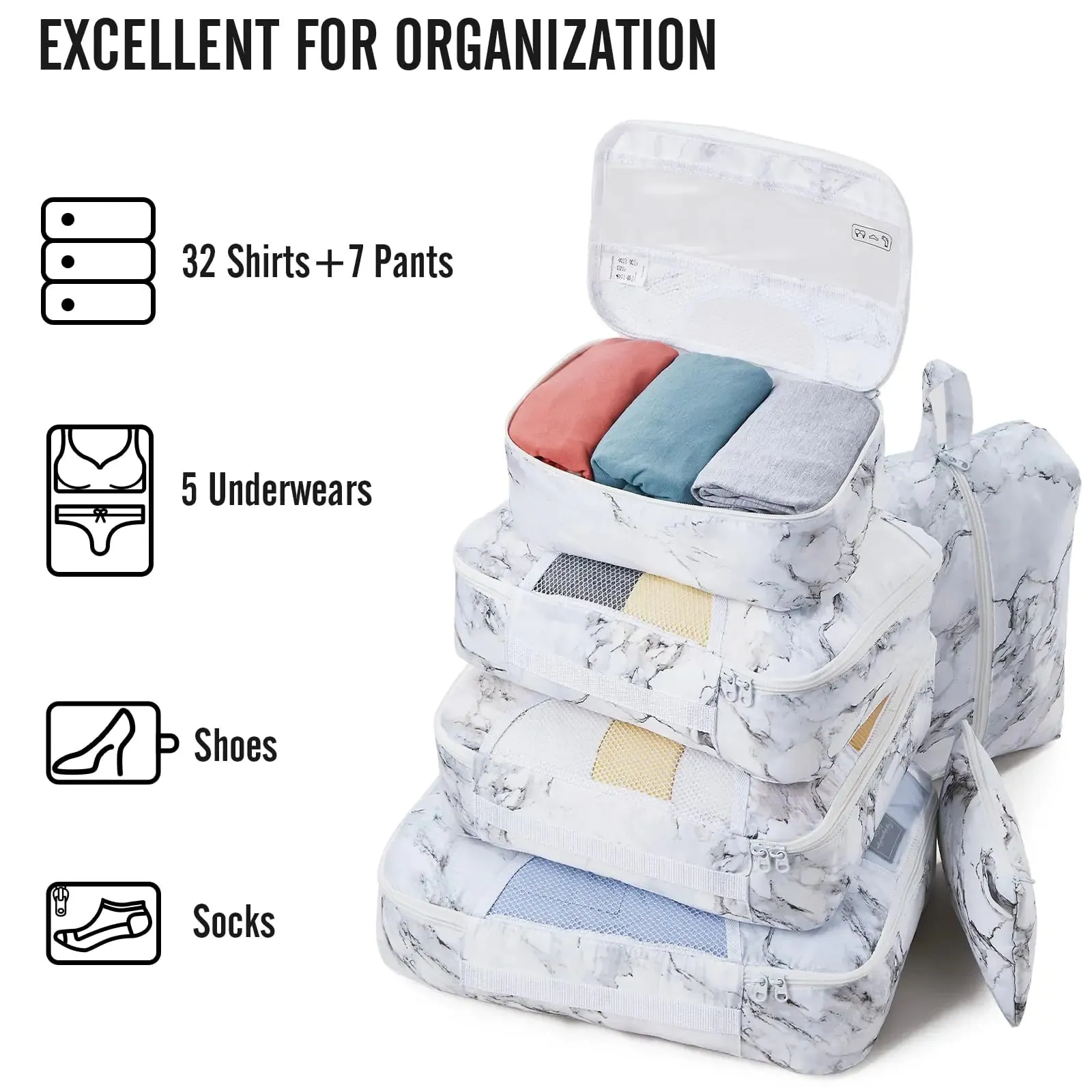 Veken 8 Set Packing Cubes for Suitcases-Travel Bag Organizers for Carry on Luggage