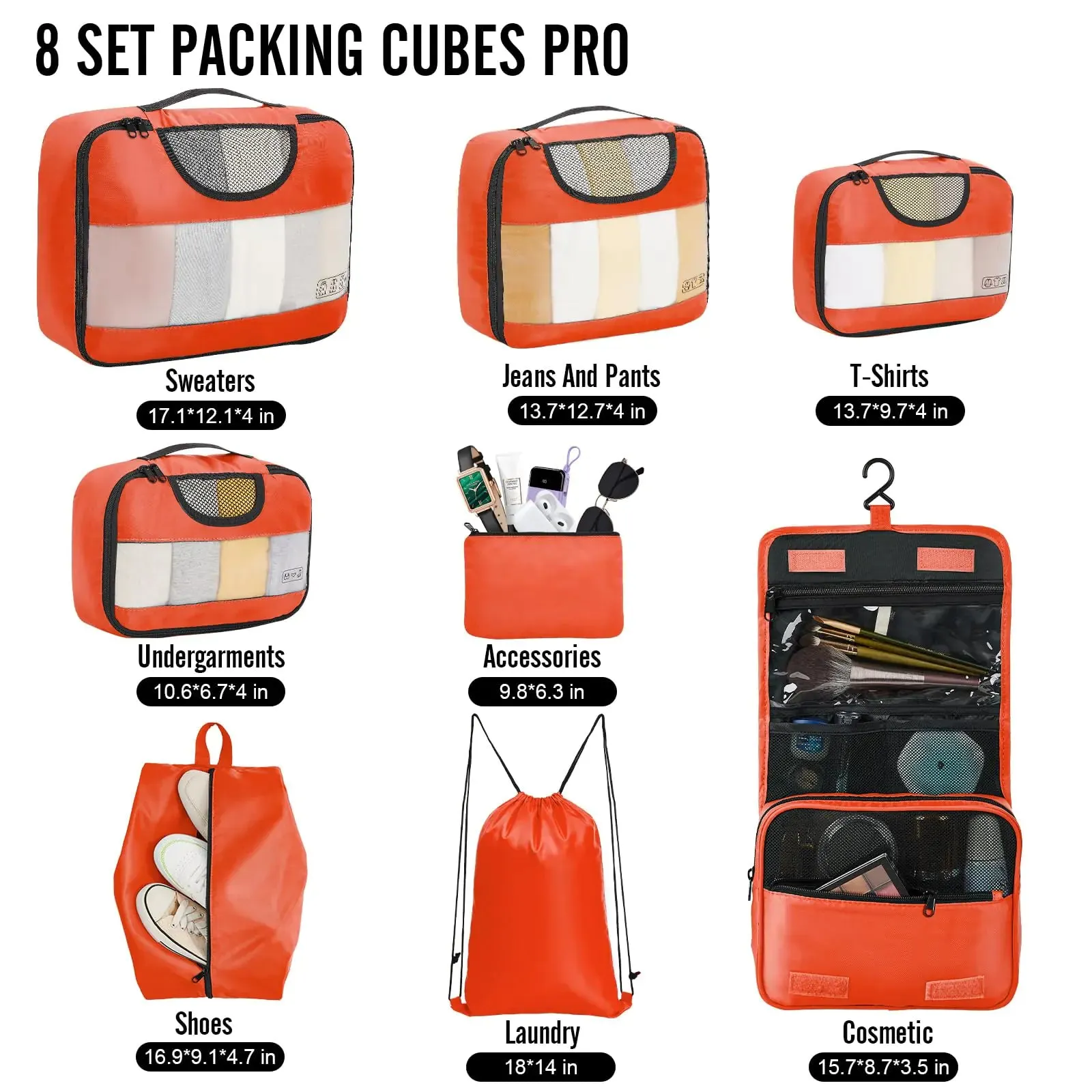 Veken 8 Set Packing Cubes for Suitcases-Travel Bag Organizers for Carry on Luggage