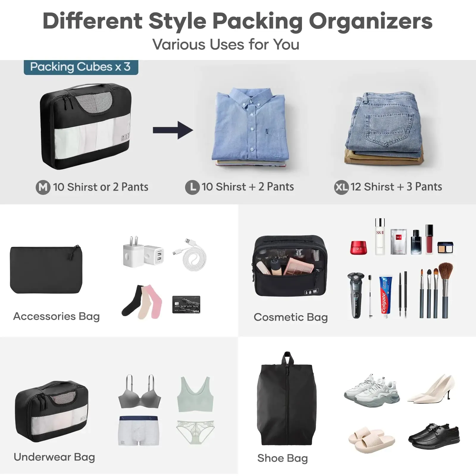 Veken 8 Set Packing Cubes for Suitcases-Travel Bag Organizers for Carry on Luggage