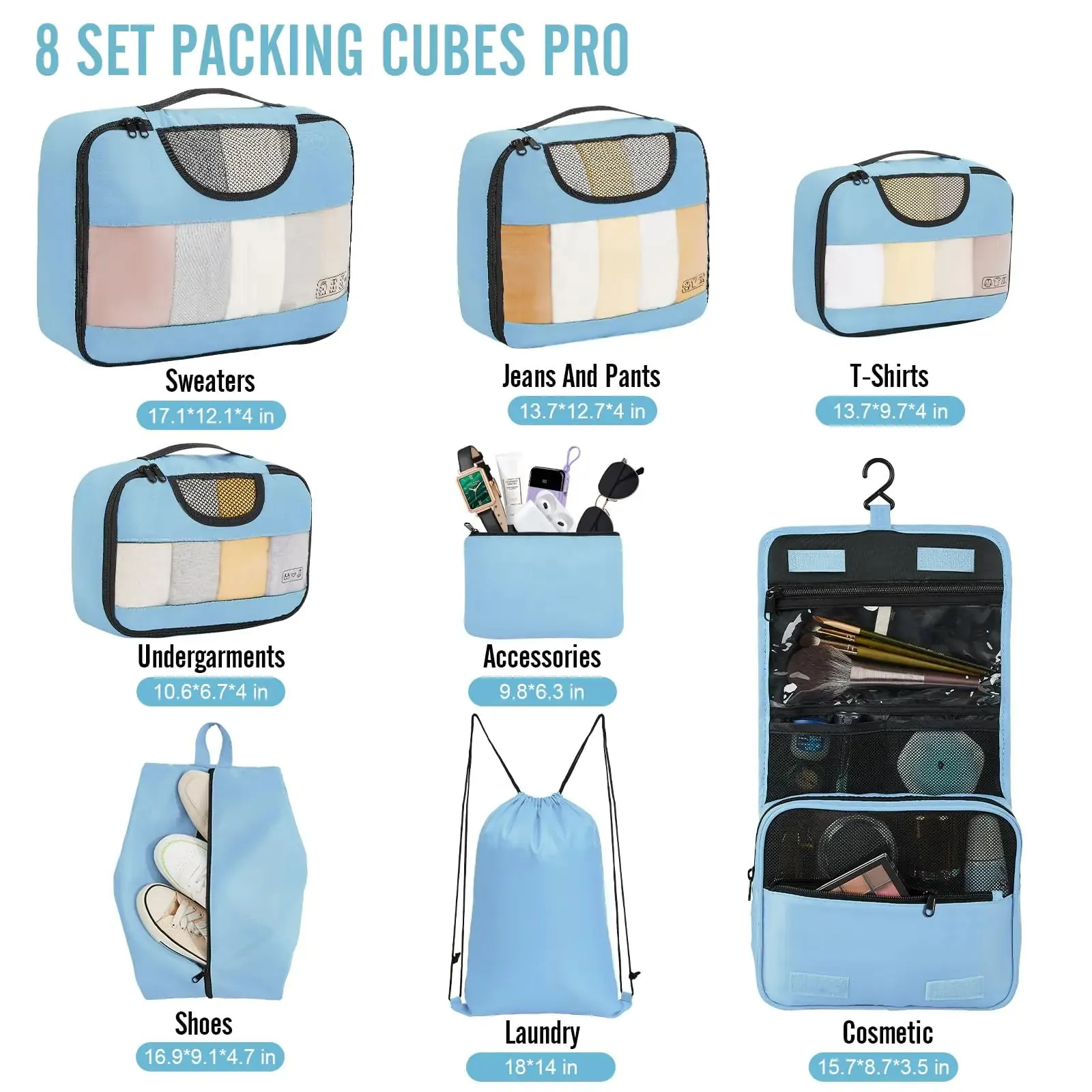 Veken 8 Set Packing Cubes for Suitcases-Travel Bag Organizers for Carry on Luggage