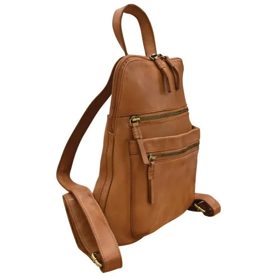 Washed Leather Small Backpack in Scotch