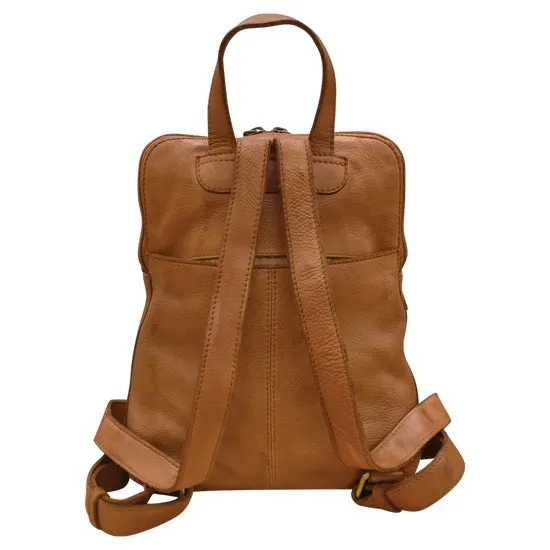 Washed Leather Small Backpack in Scotch