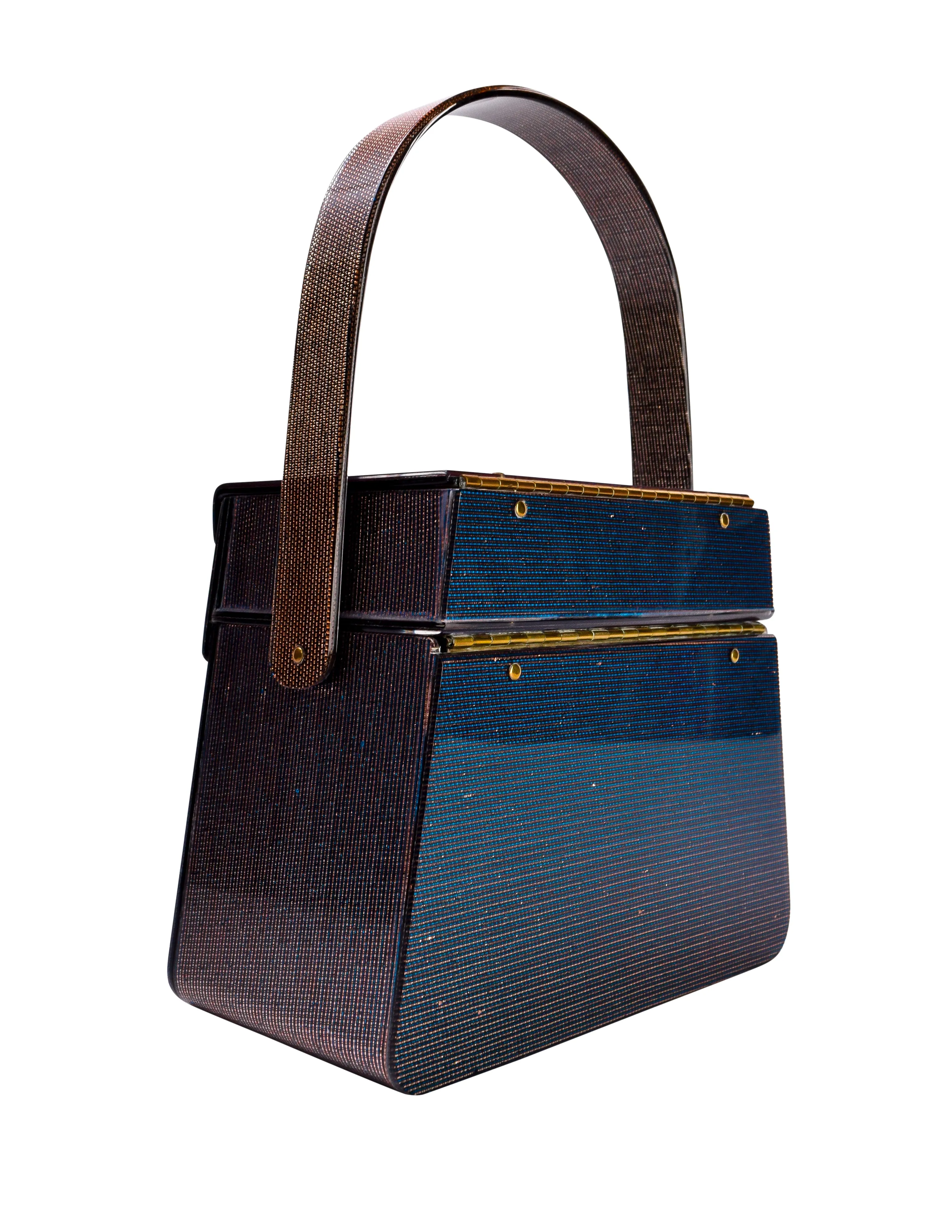 Wilardy Vintage c. 1952 Blue & Copper Iridescent Lucite Double Decker Handbag