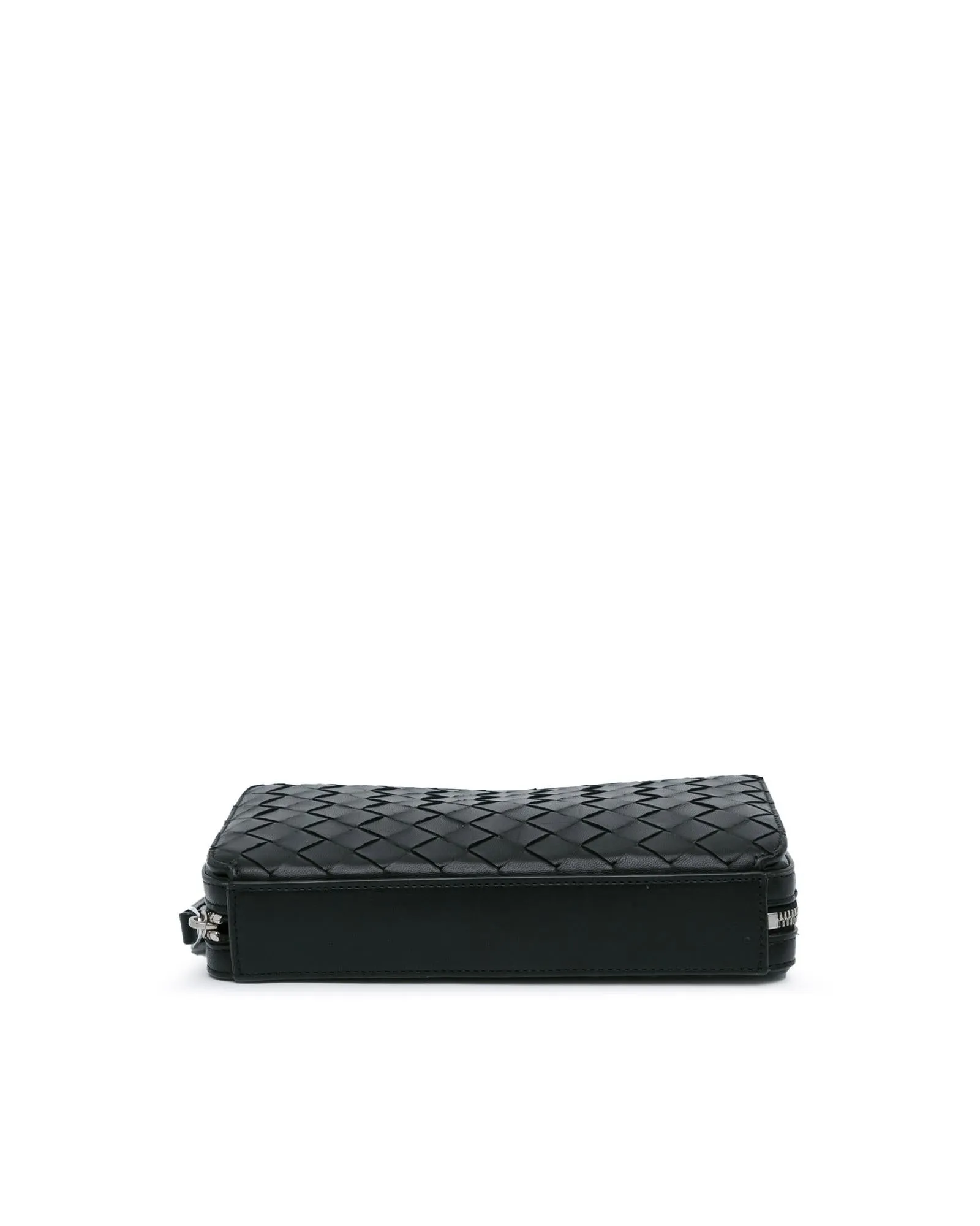Woven Leather Clutch with Wrist Strap and Zip Closure