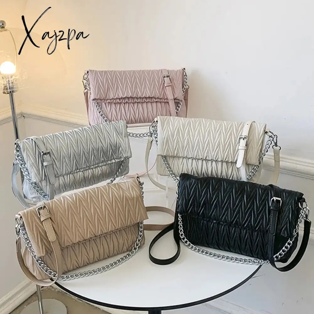 Xajzpa - Fashion Silver Messenger Bags for Women Designer Pleated Soft Leather Shoulder Bag 2023 Trend Purses and Handbags Underarm Totes