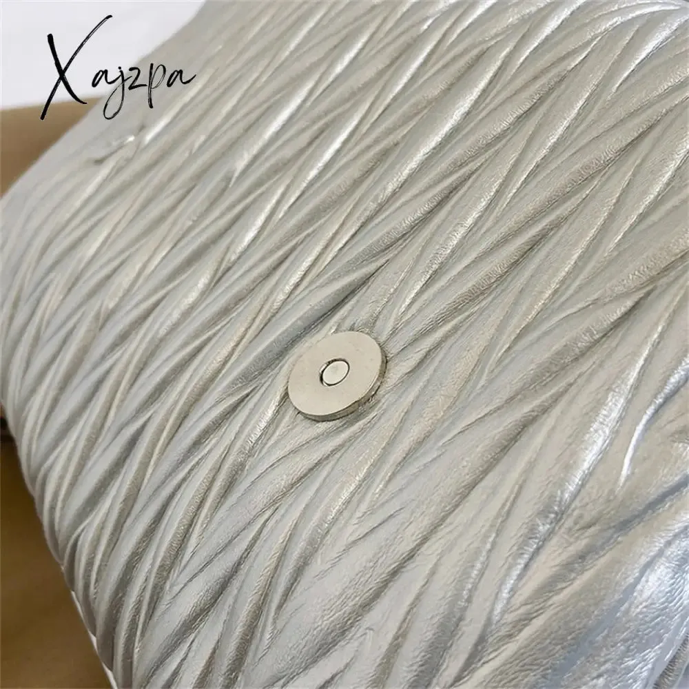 Xajzpa - Fashion Silver Messenger Bags for Women Designer Pleated Soft Leather Shoulder Bag 2023 Trend Purses and Handbags Underarm Totes